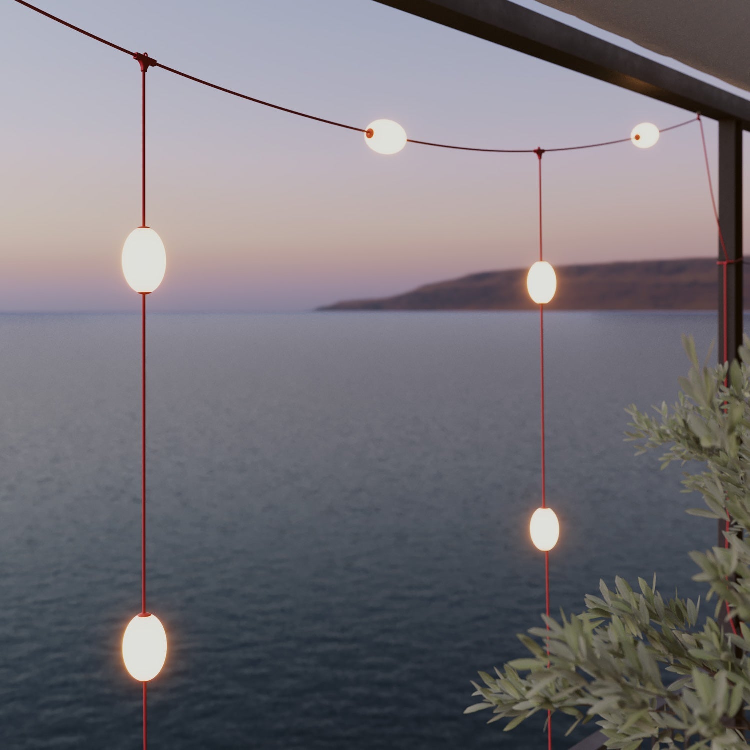 Catena luminosa reticolare 7 punti luce da esterno IP67 Rosso stella marina con spina UK - Marina GRID