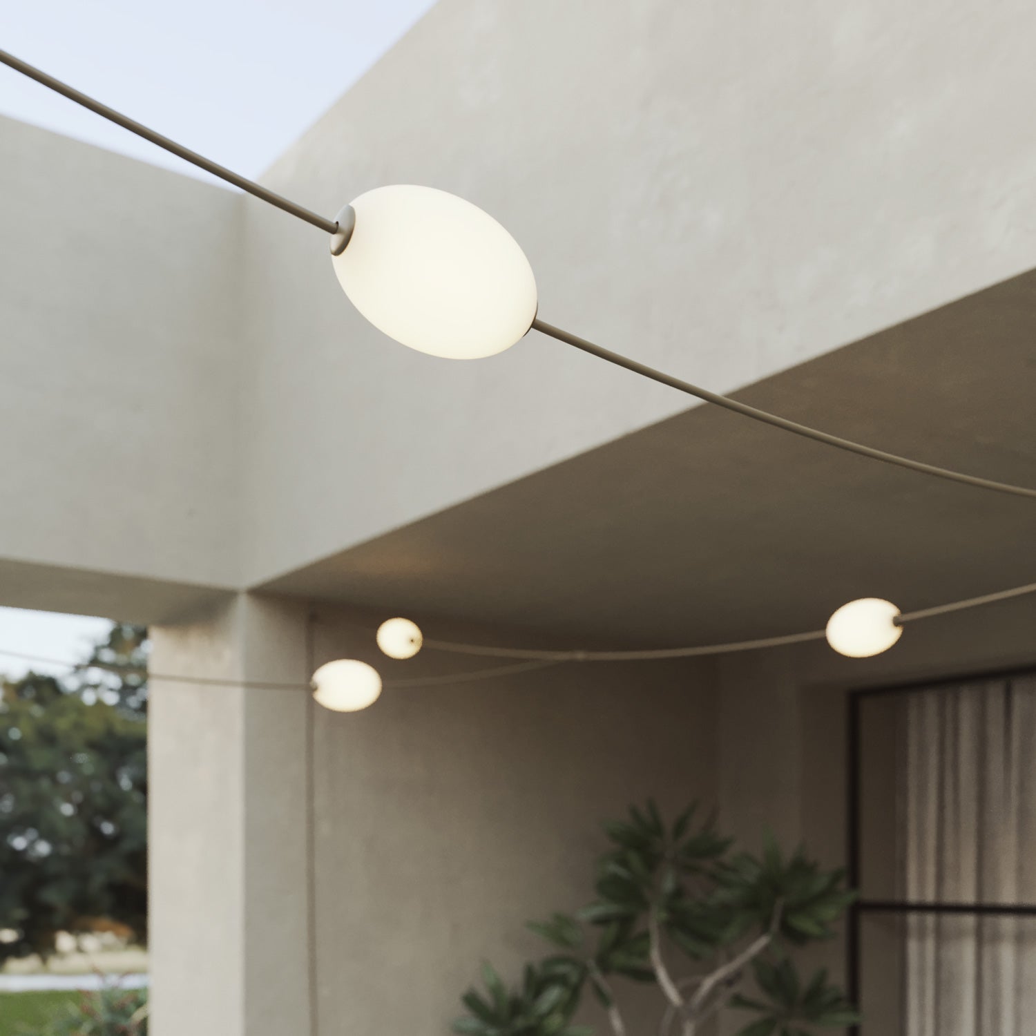 Catena luminosa reticolare 7 punti luce da esterno IP67 Verde oliva - Marina GRID