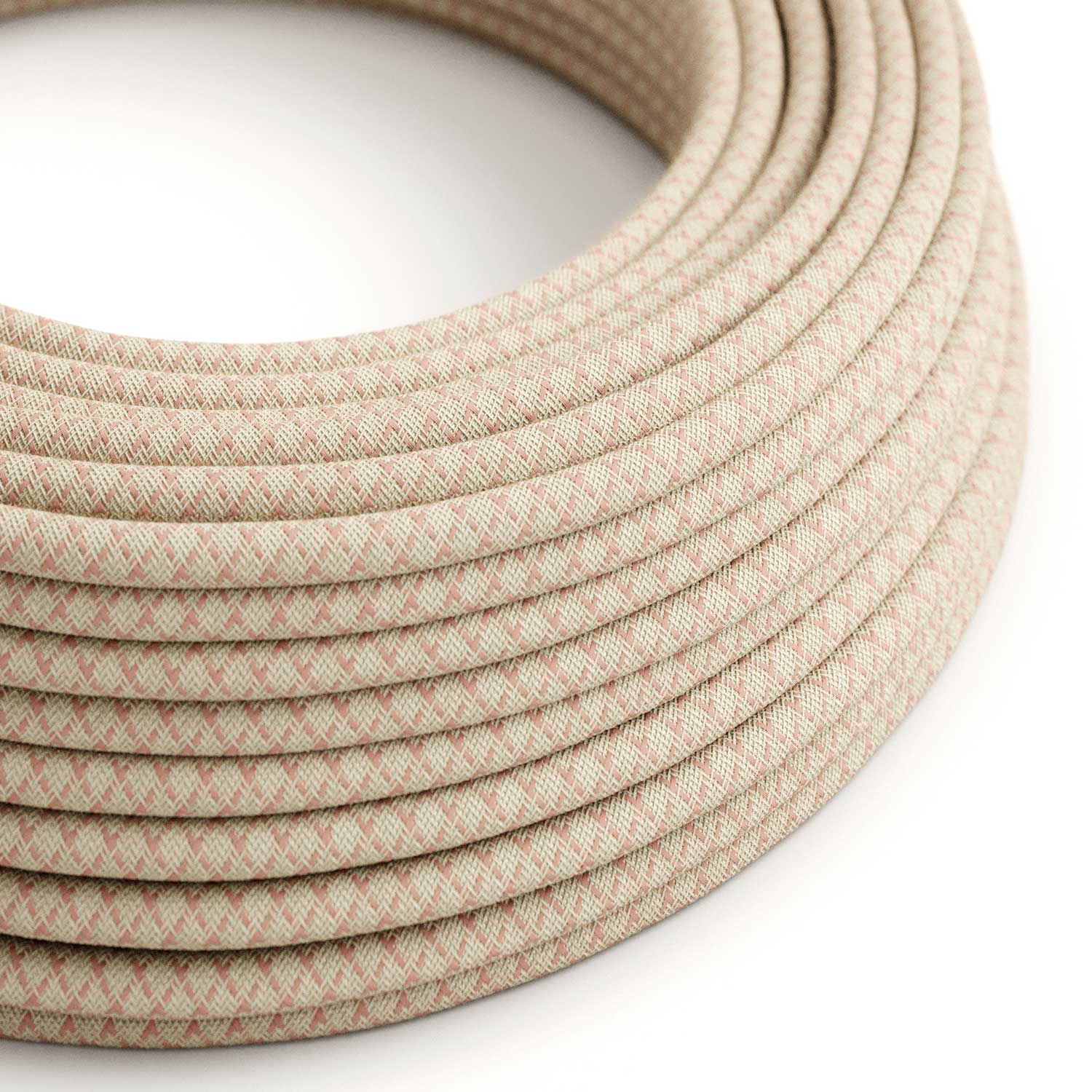 Cloth Covered Wire - Natural & Pink Linen CrissCross RD61 - UL Listed