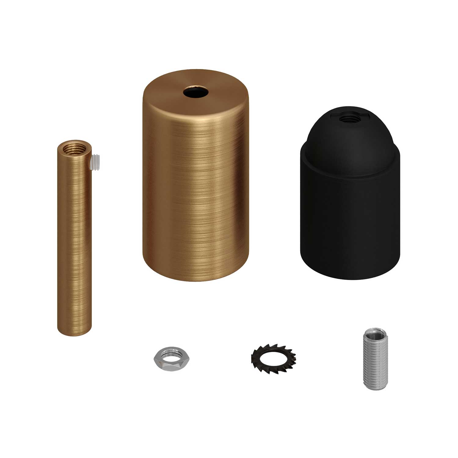 Cylindrical metal UL E26 light bulb socket kit with 7 cm cable clamp - Brushed bronze