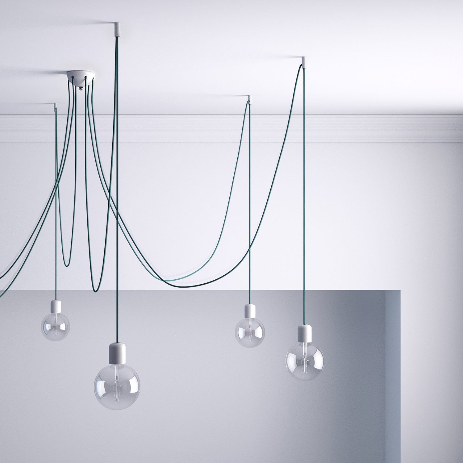 Decentratore, gancio a soffitto per cavo elettrico tessile con fermo - Bianco