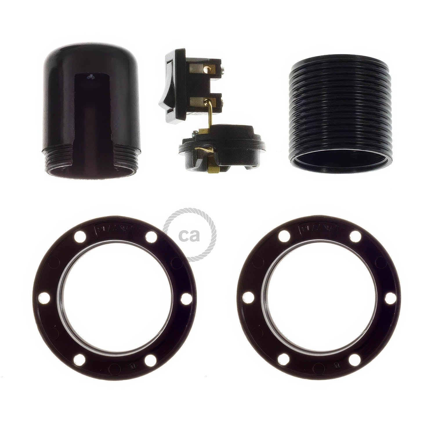 Double Ferrule Bakelite Phenolic E26 light bulb socket - ON/OFF SWITCH - Black