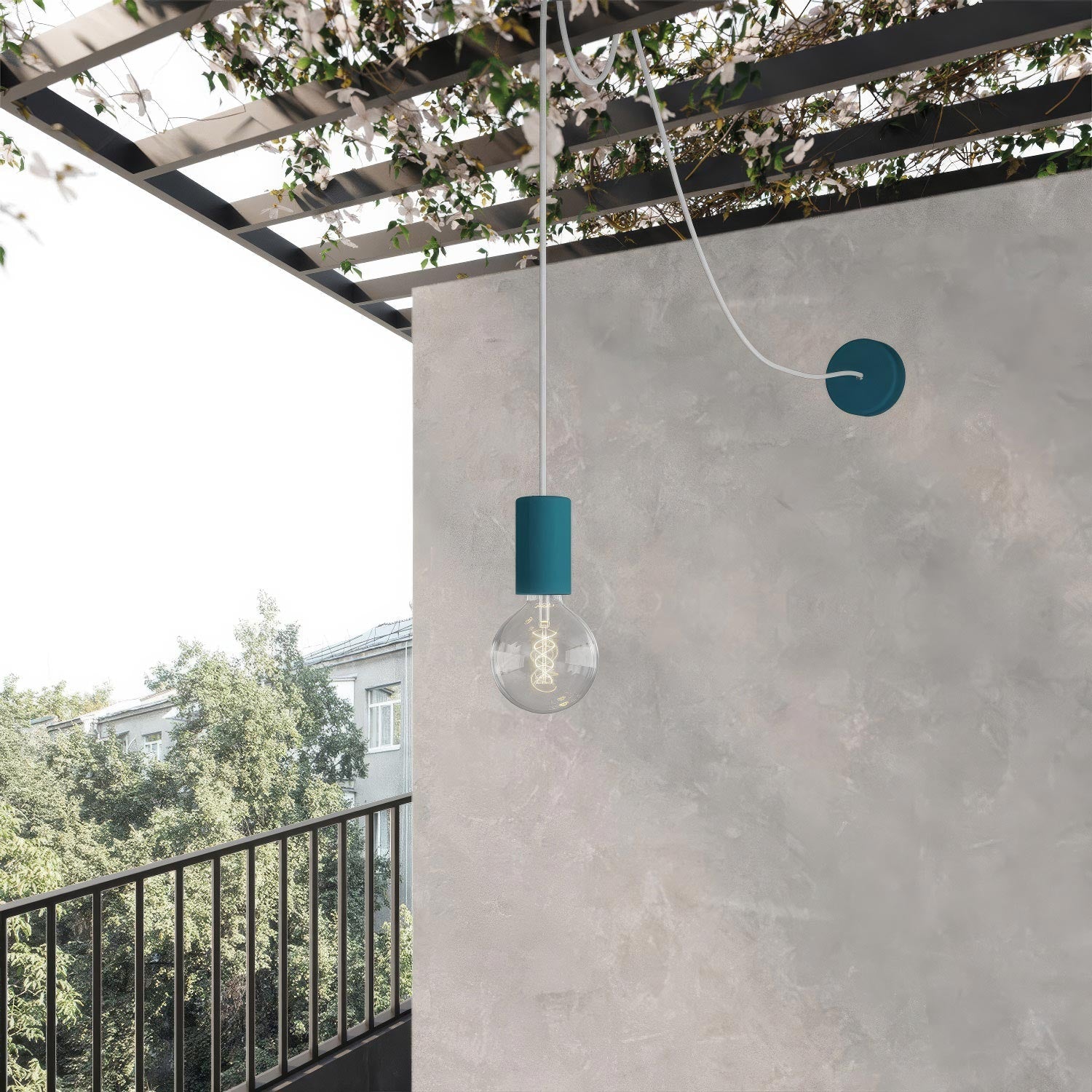 EIVA ELEGANT Outdoor pendant lamp with textile cable, decentralizer, canopy and socket for wet locations - Petrol