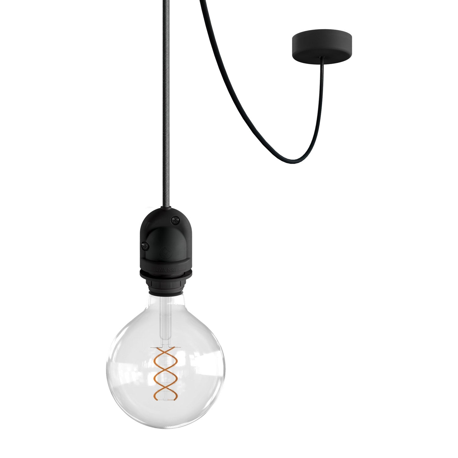 EIVA Outdoor pendant lamp for lampshade with textile cable, decentralizer, canopy and socket for wet locations - Black