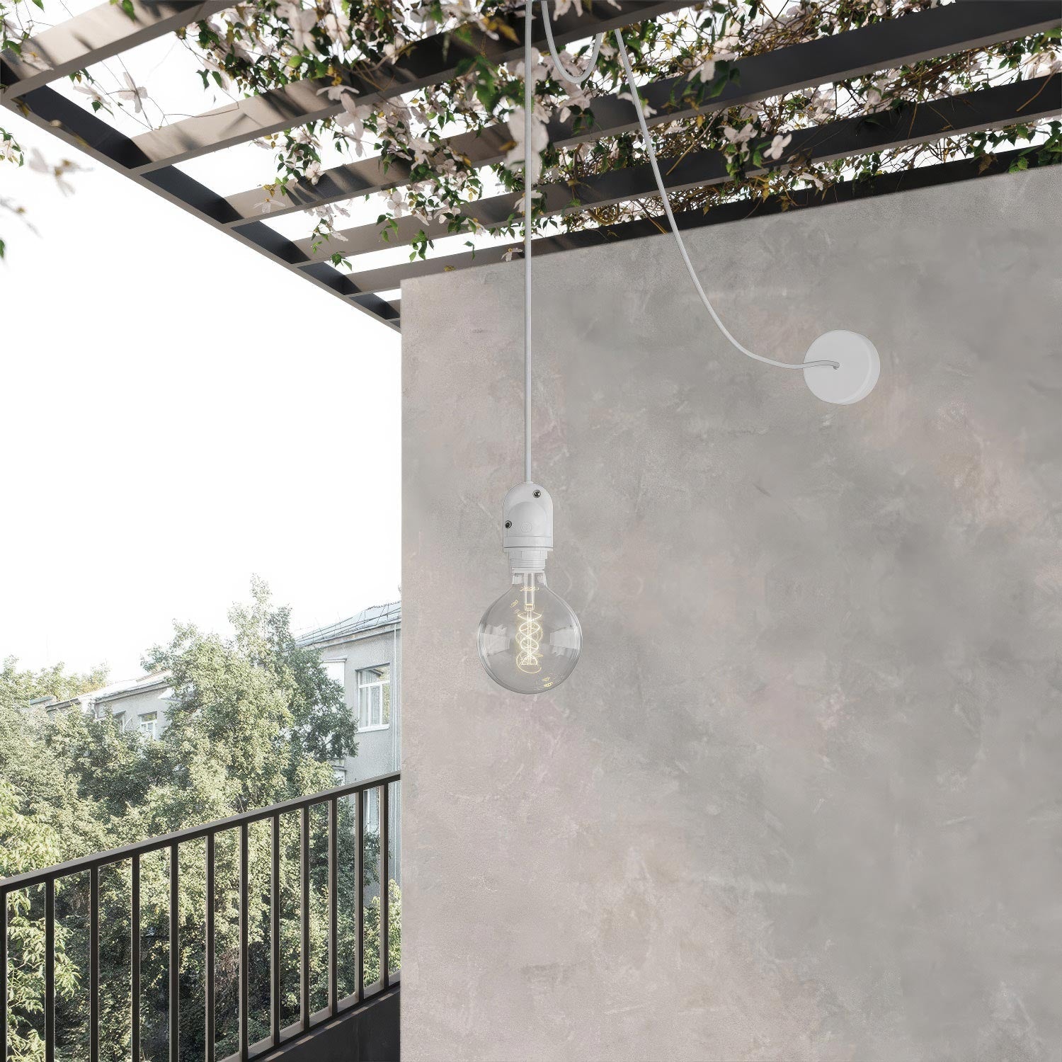 EIVA Outdoor pendant lamp for lampshade with textile cable, decentralizer, canopy and socket for wet locations - White