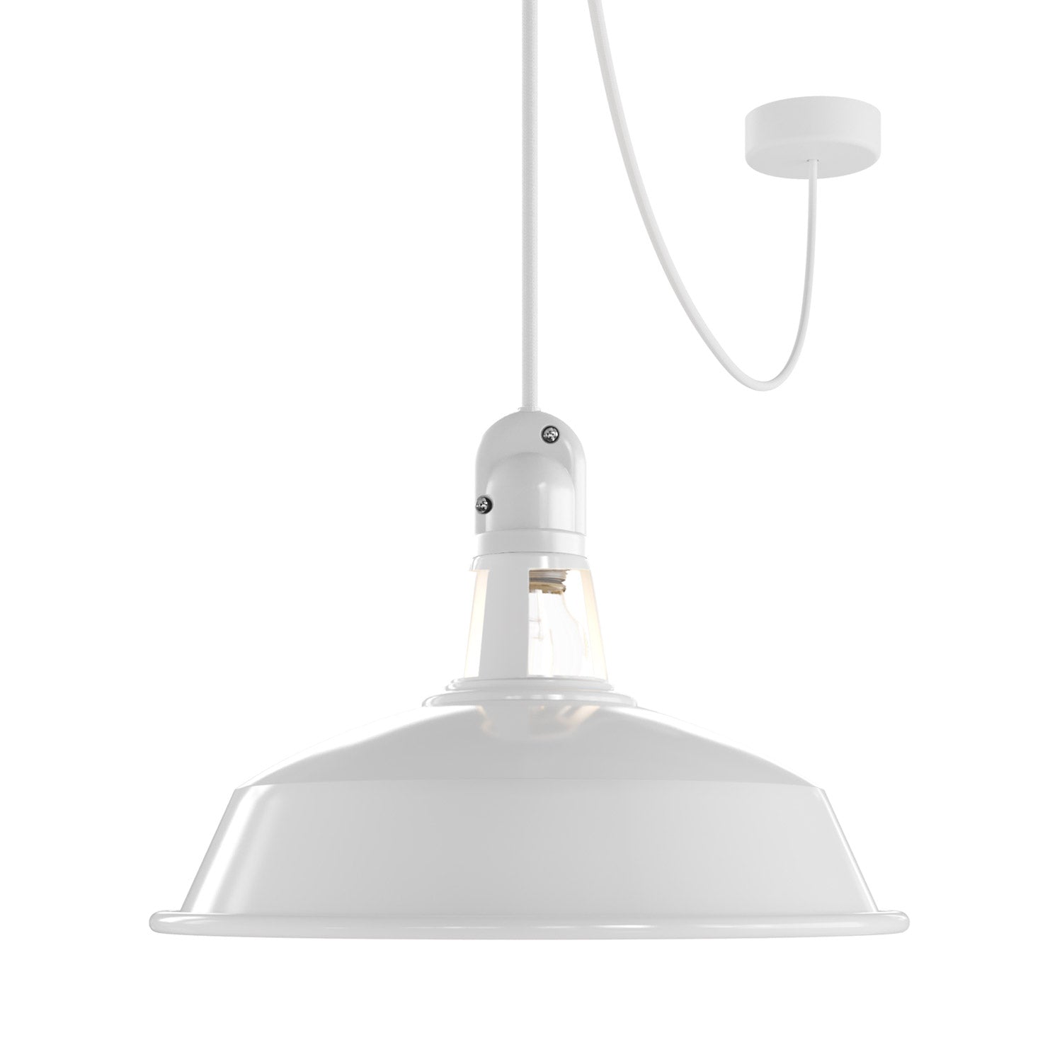 EIVA Outdoor pendant lamp with lampshade, textile cable, decentralizer, canopy and socket for wet locations - White