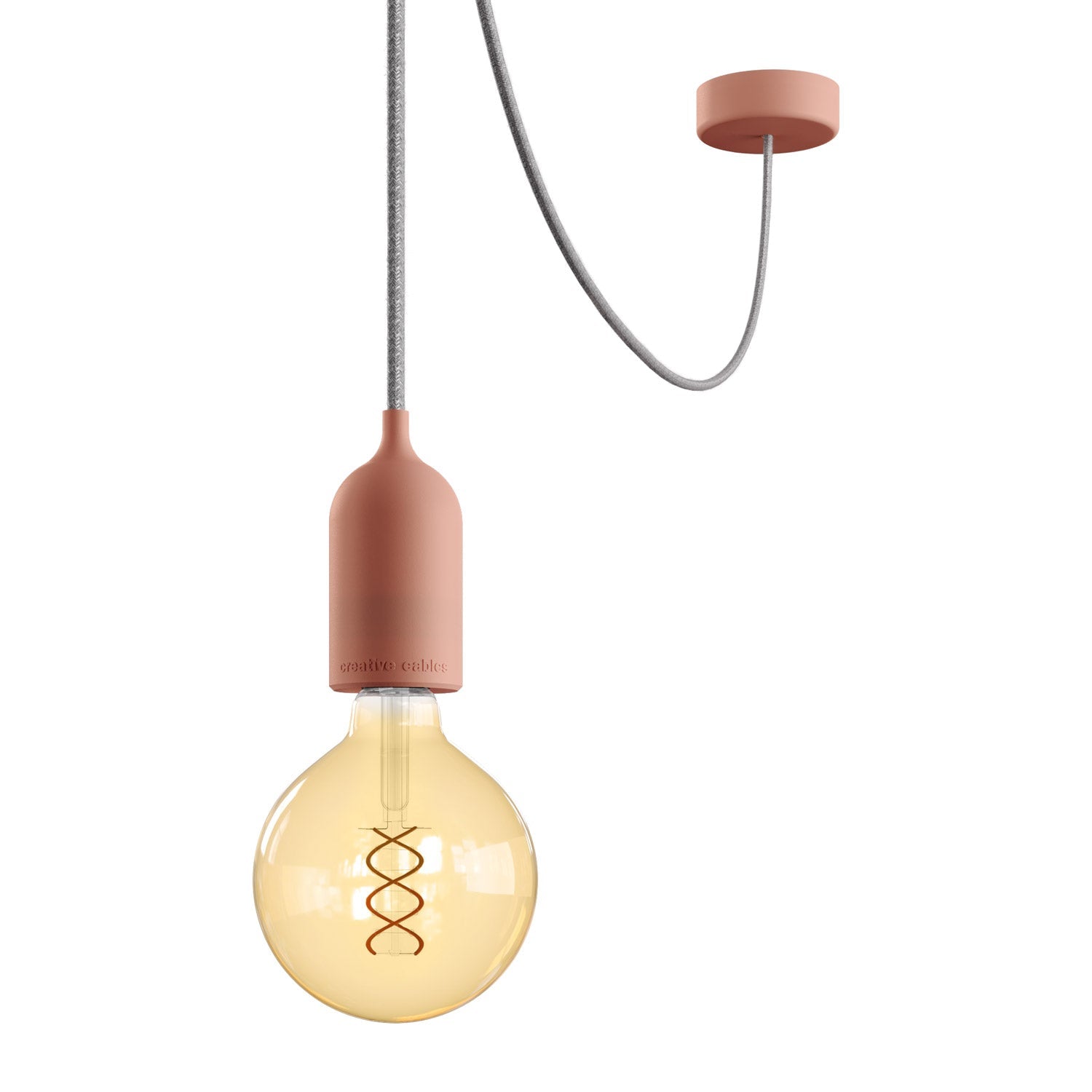 EIVA PASTEL Outdoor pendant lamp with textile cable, decentralizer, canopy and socket for wet locations - Salmon