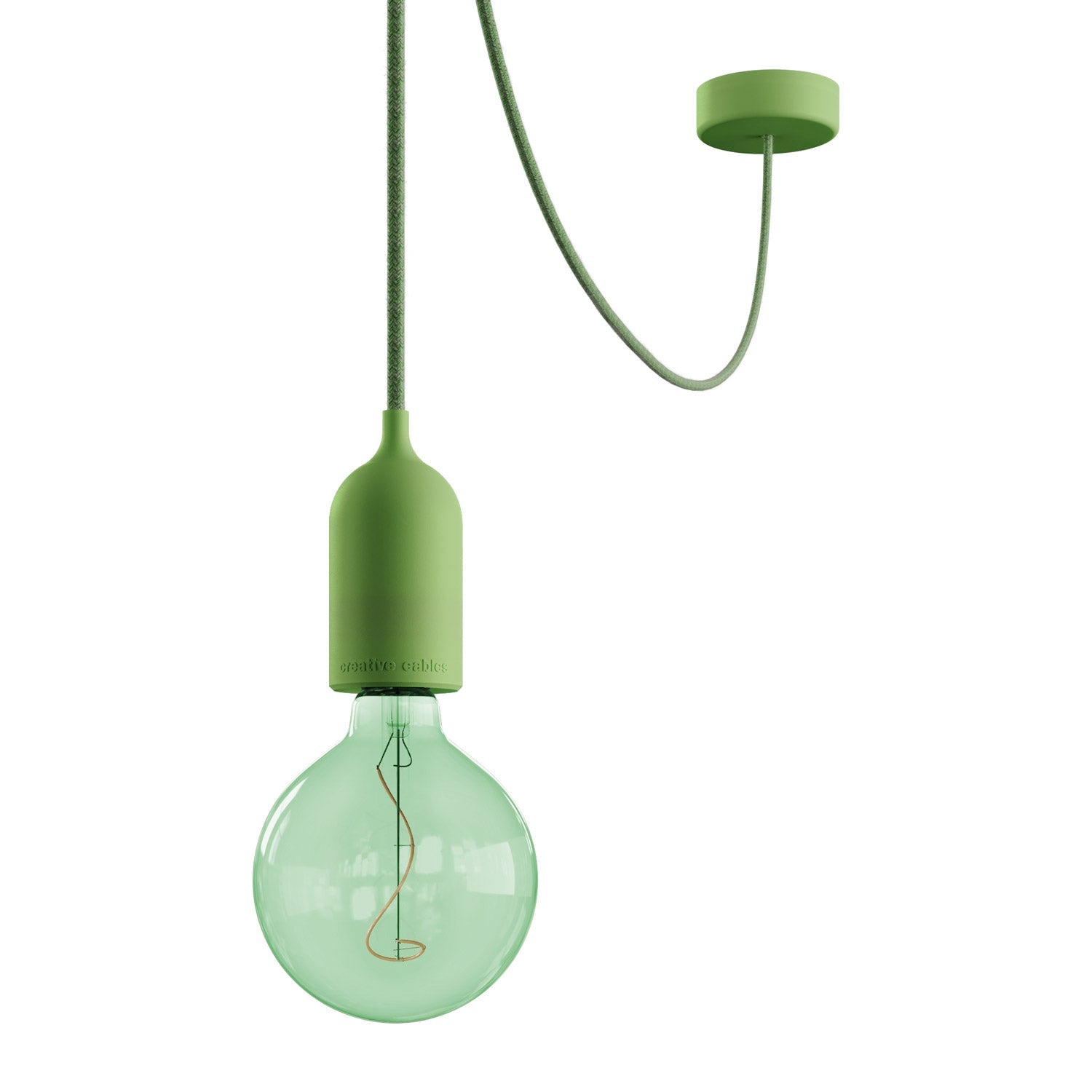 EIVA PASTEL Outdoor pendant lamp with textile cable, decentralizer, canopy and socket for wet locations - Soft green