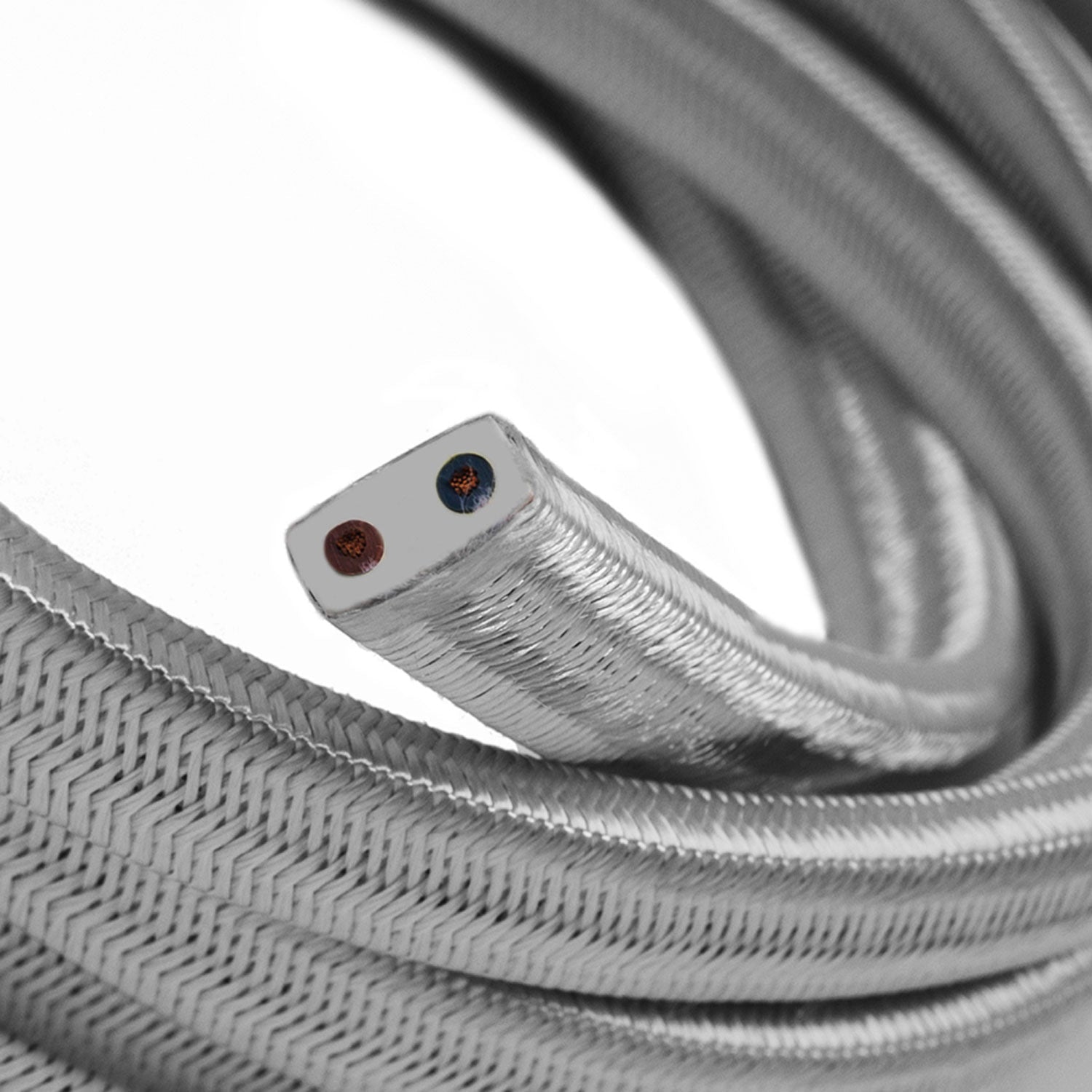 Electric Cable Color Cord for Custom String Lights, covered by Rayon fabric Silver - CM02
