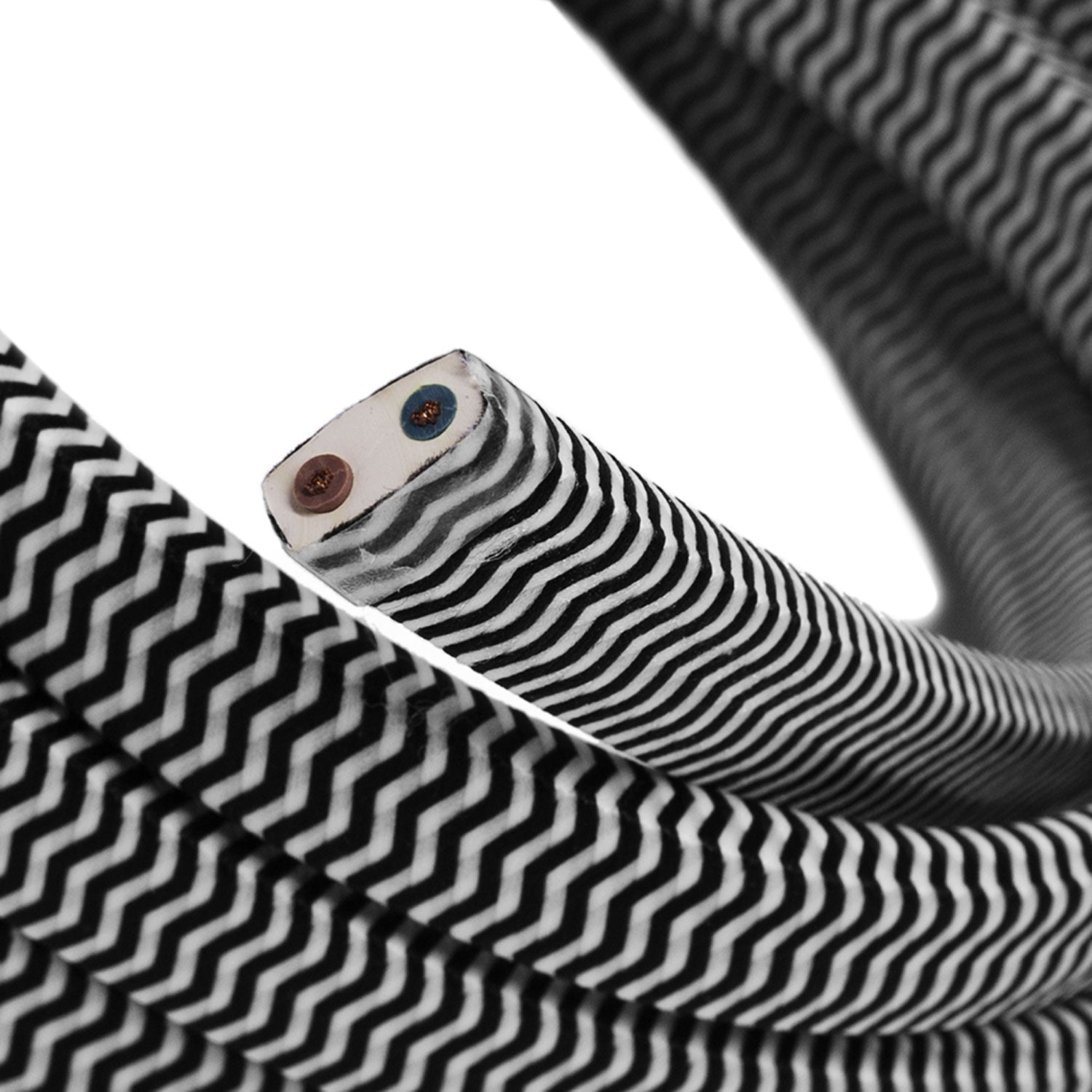 Electric Cable Color Cord for Custom String Lights, covered by Rayon fabric ZigZag Black & White - CZ04