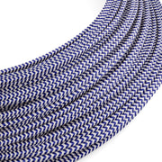 Extra Low Voltage power cable coated in silk effect fabric ZigZag White and Blue RZ12