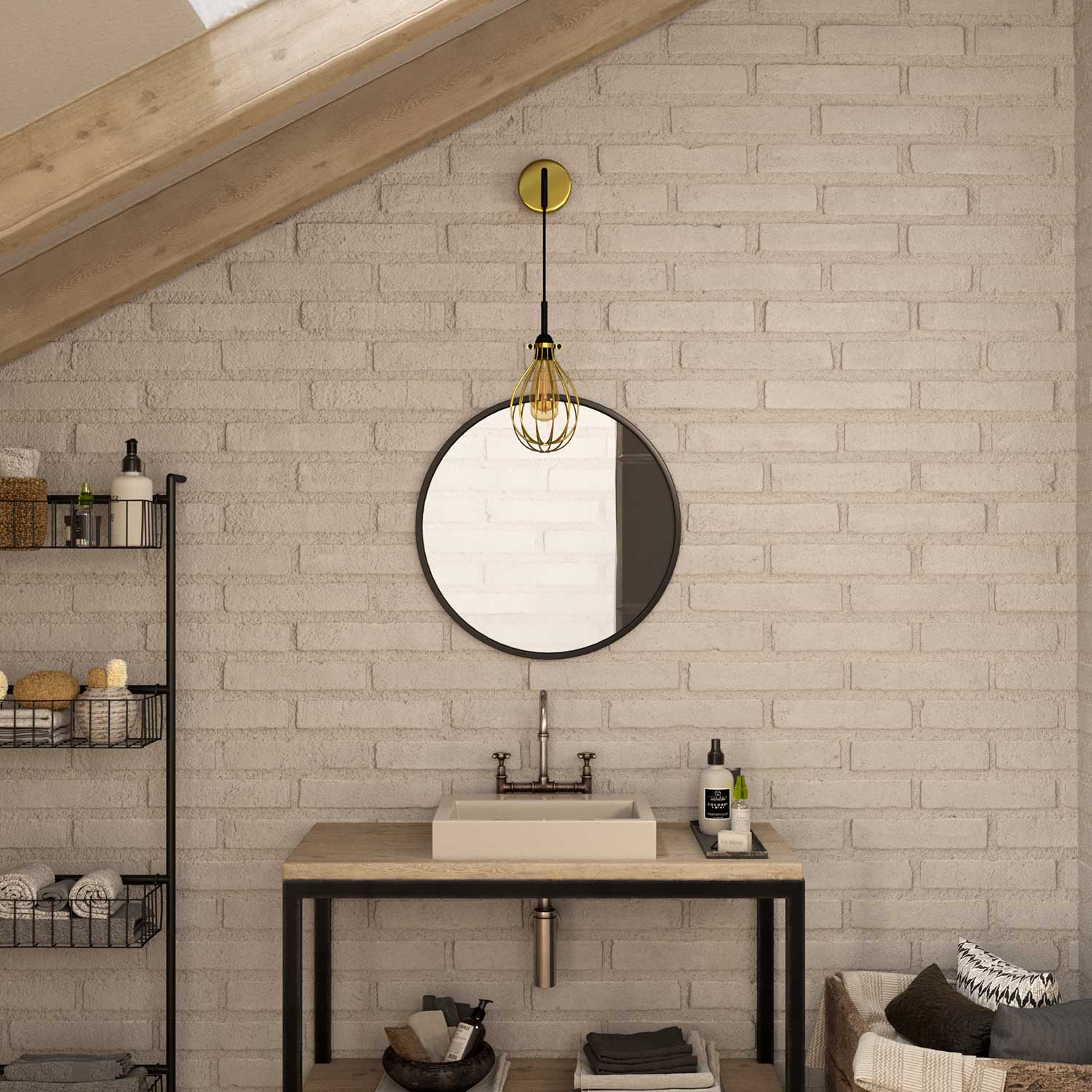 Fermaluce Metal con paralume Drop, lampada a muro in metallo con estensione curva e cavo tessile - Ottone