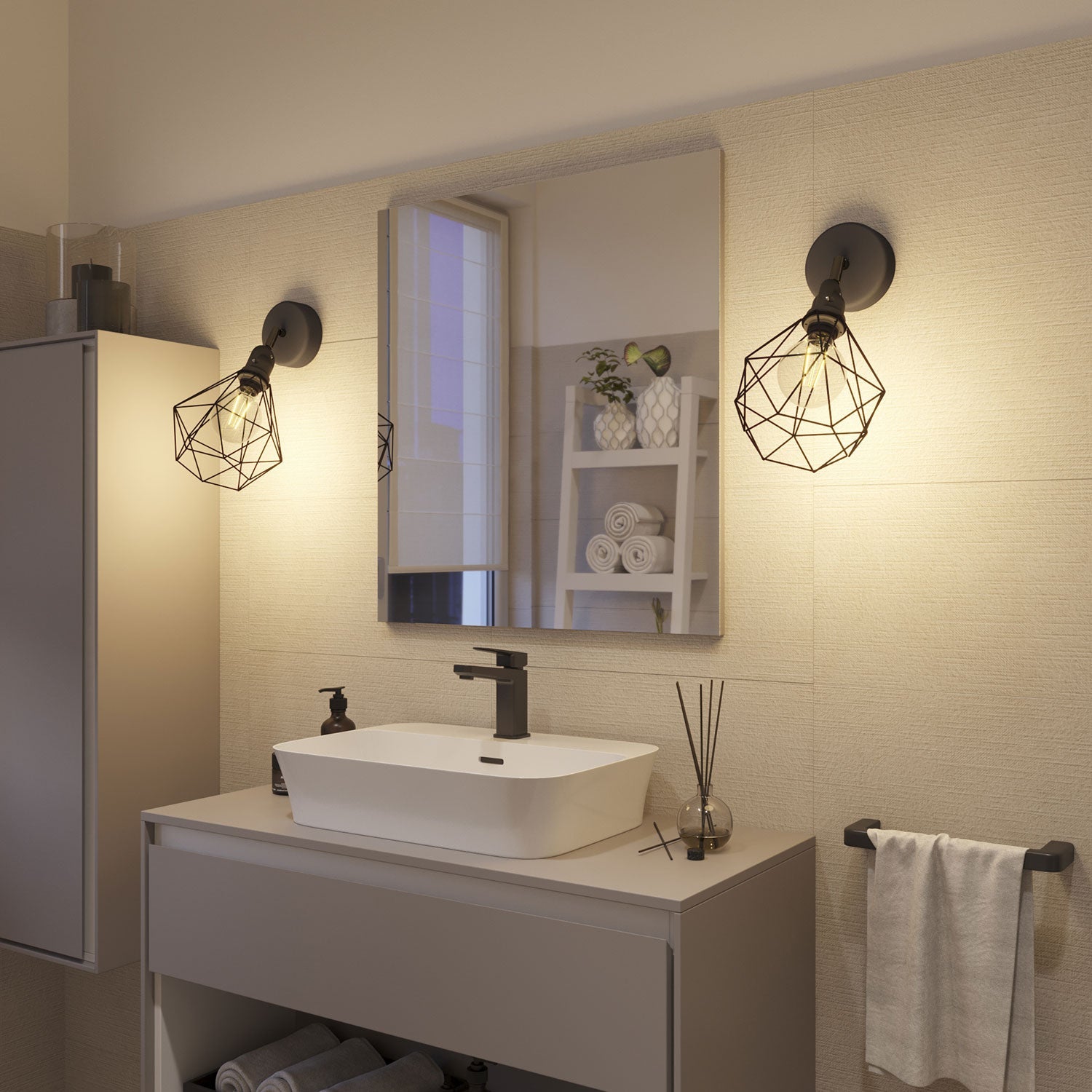 Fermaluce Modulair con snodo orientabile, paralume Diamond e portalampada IP65 waterproof - Nero