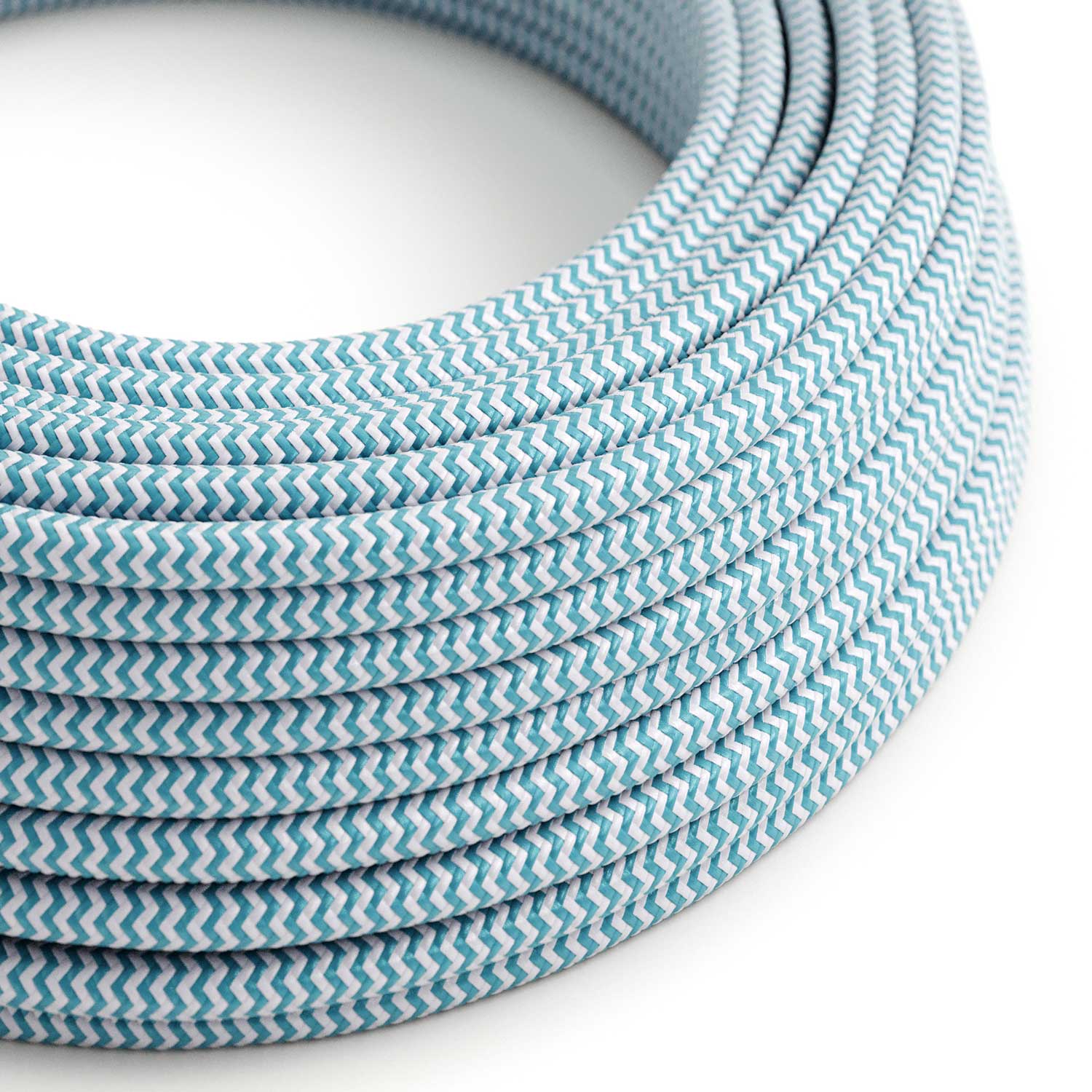 Filo elettrico colorato lucido Blu Ciano e Bianco Ottico ZigZag - L'Originale Creative Cables, ottimo per le tue lampade - RZ11