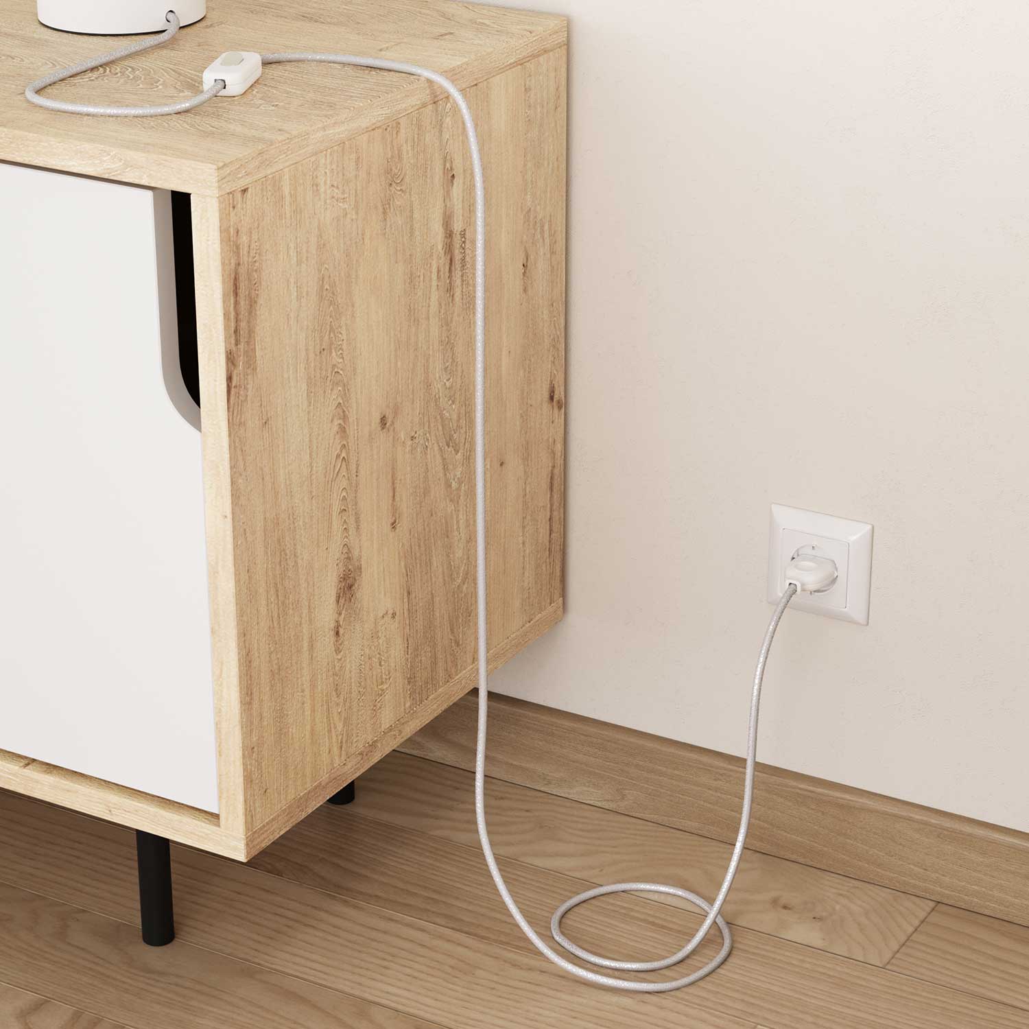 Filo elettrico ricoperto Bianco lucido e glitterato - L'Originale Creative Cables, per decorazioni luminose uniche - RL01