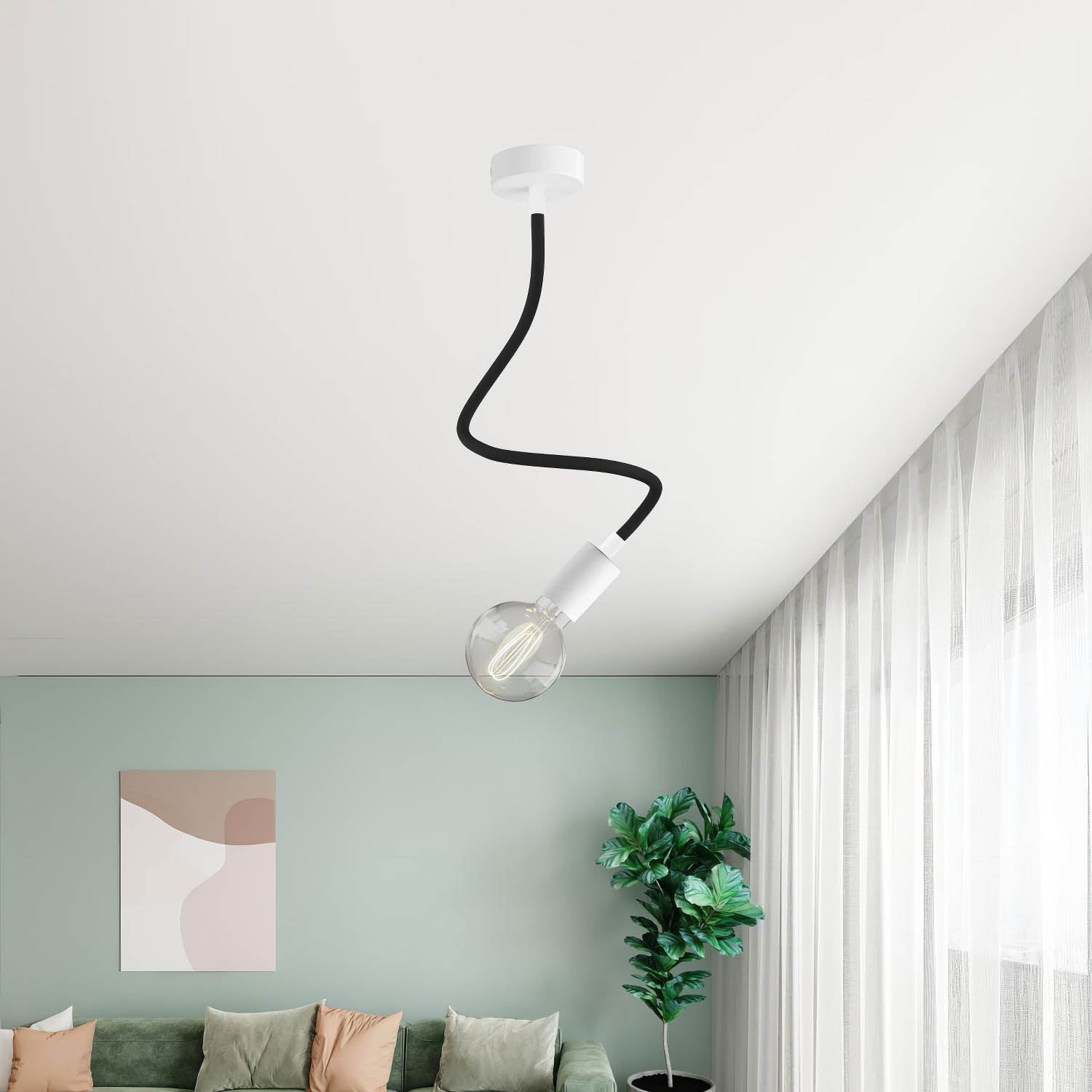 Kit Creative Flex tubo flessibile di estensione rivestito in tessuto RM04 Nero con terminali metallici Bianco opaco 60 cm