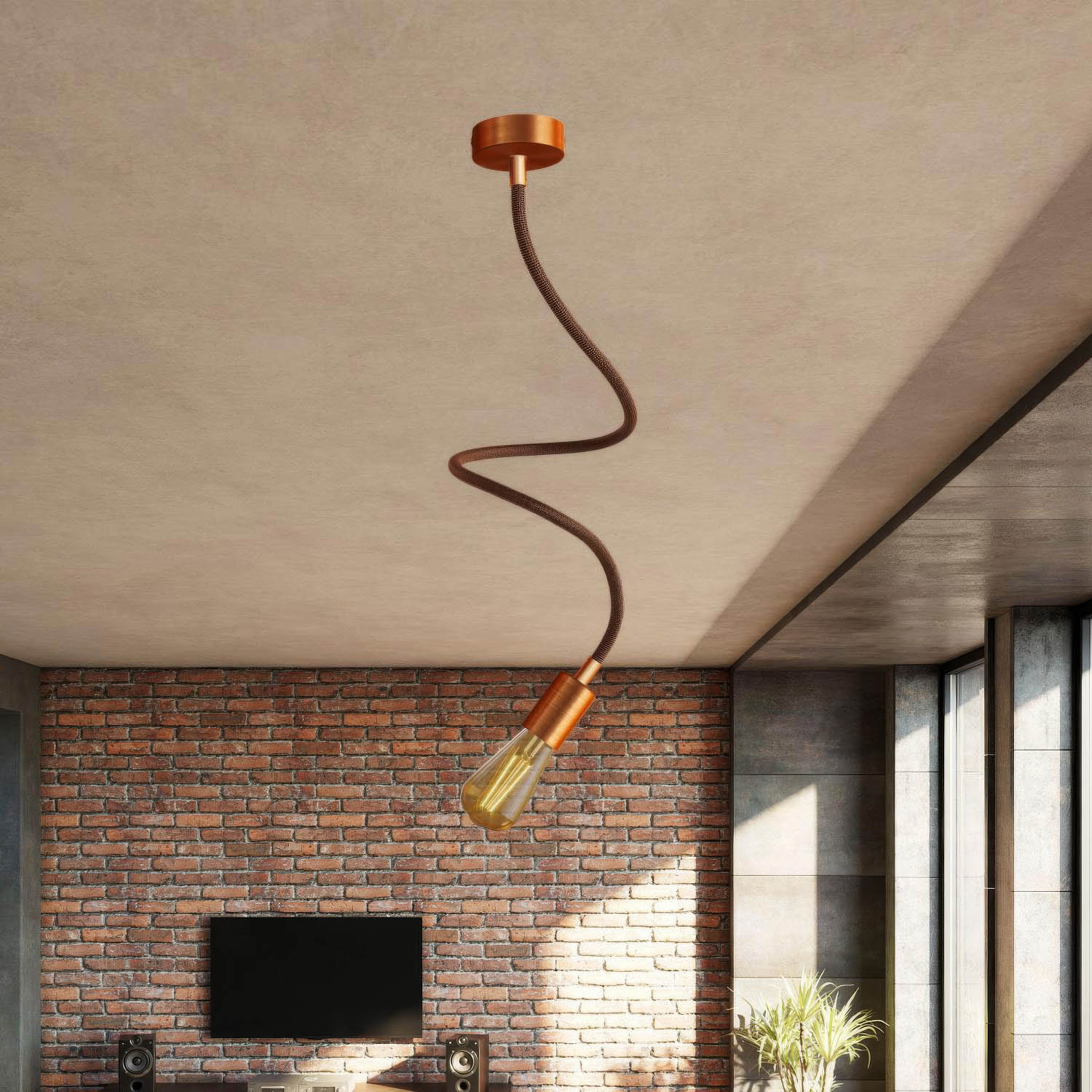 Kit Creative Flex tubo flessibile di estensione rivestito in tessuto RZ22 Nero Whiskey con terminali metallici Rame satinato 90 cm