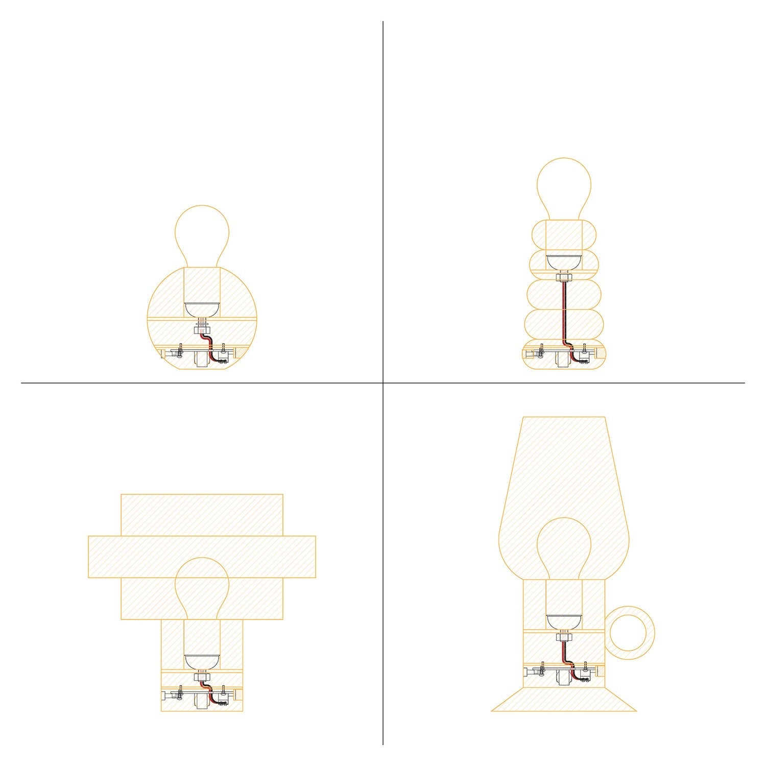 Kit elettronico per lampade a batteria 5V USB-C con portalampada E27 liscio - Nero