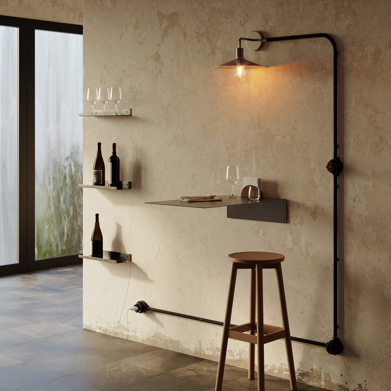 Kit interruttore/deviatore con manopola e base per Creative-Tubes in porcellana nera Rosso 2 in linea