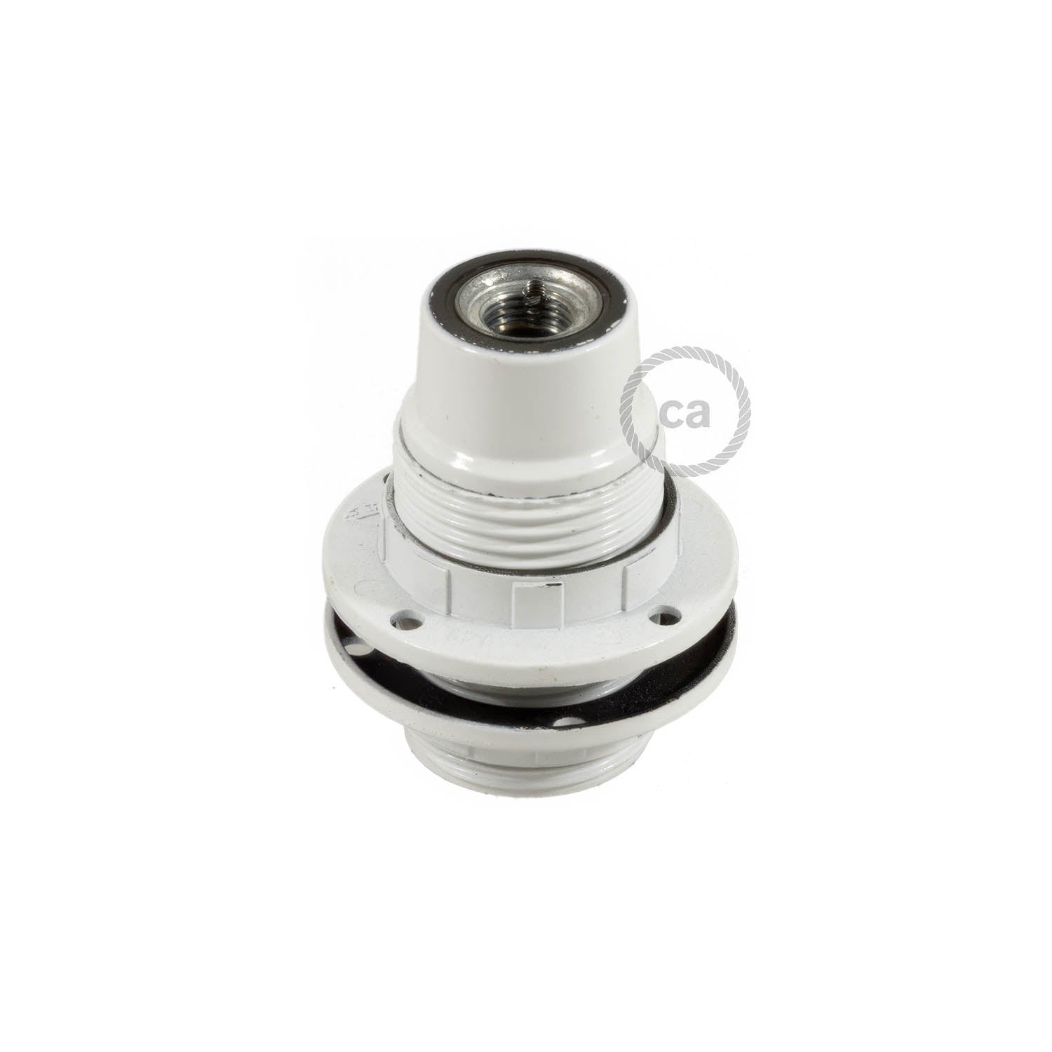 Kit portalampada E14 in bakelite con doppia ghiera per paralume - Bianco