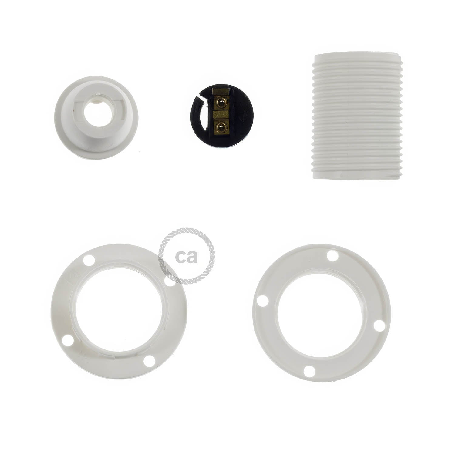 Kit portalampada E14 in termoplastica con doppia ghiera per paralume - Bianco