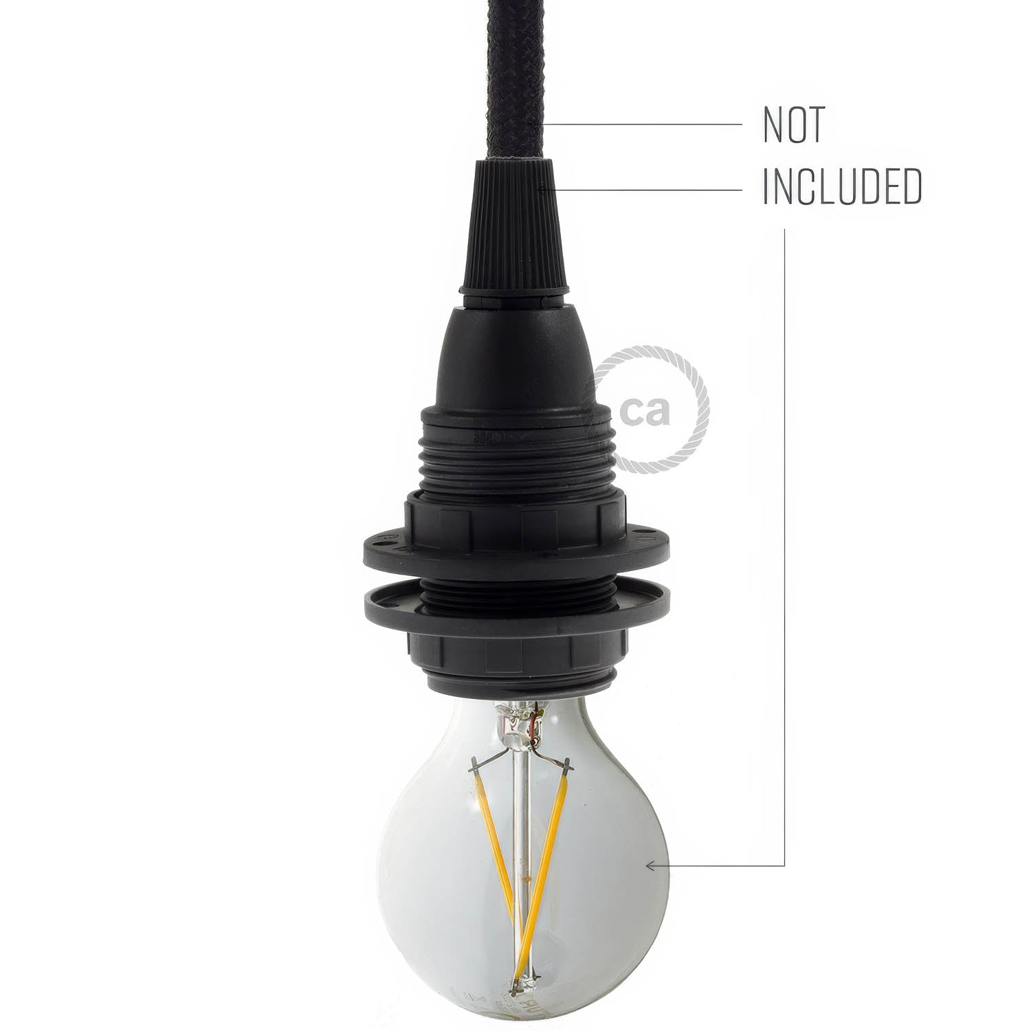 Kit portalampada E14 in termoplastica con doppia ghiera per paralume - Nero