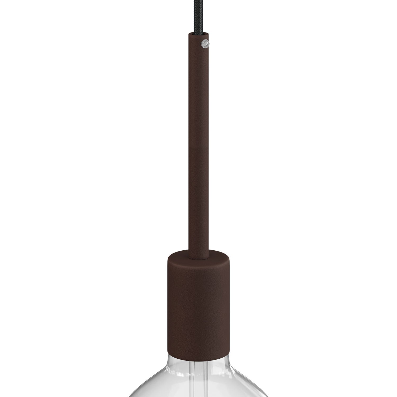 Kit portalampada E27 cilindrico in metallo con serracavo da 15 cm - Ruggine scura verniciata