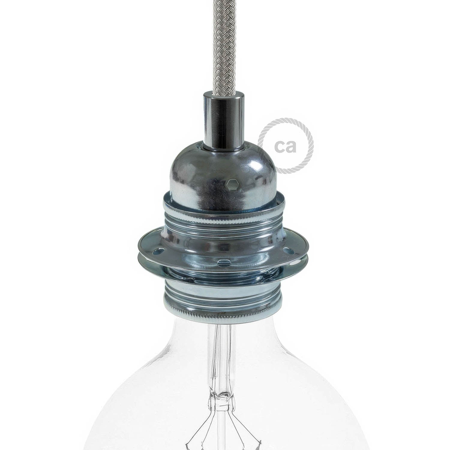 Kit portalampada E27 in metallo con doppia ghiera per paralume - Argento Cilindrico