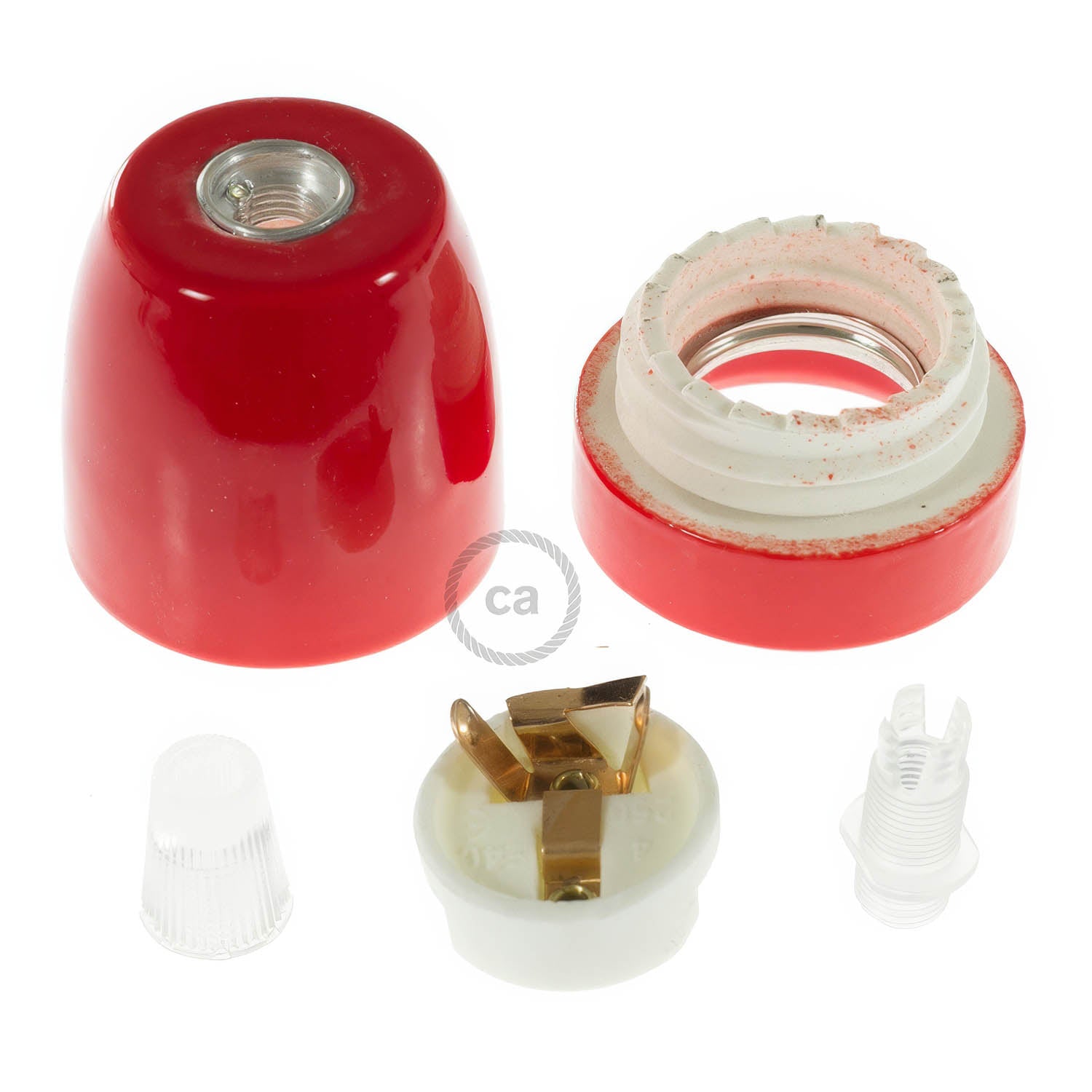 Kit portalampada E27 in porcellana - Rosso