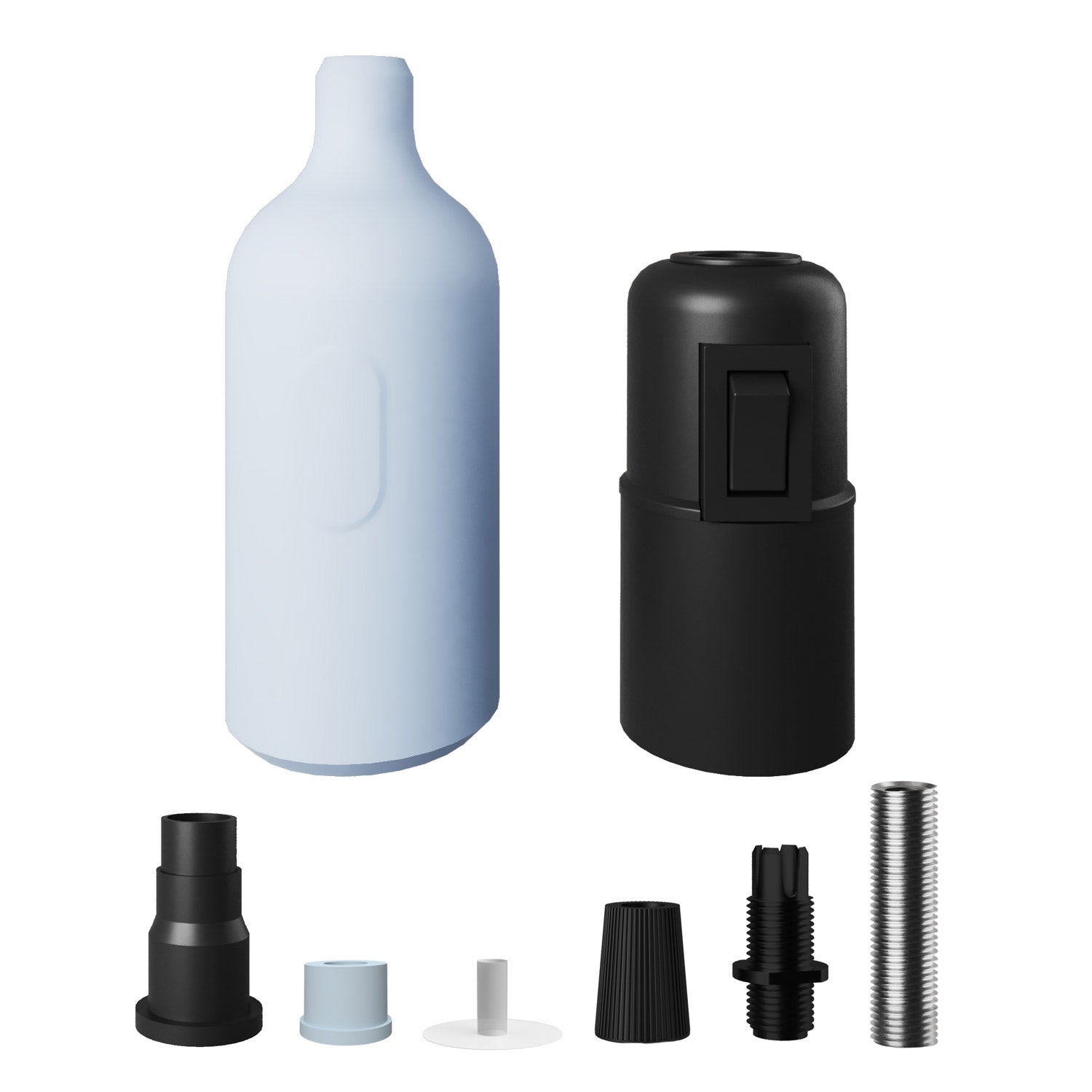 Kit portalampada E27 in silicone con interruttore e serracavo nascosti - Blu carta da zucchero