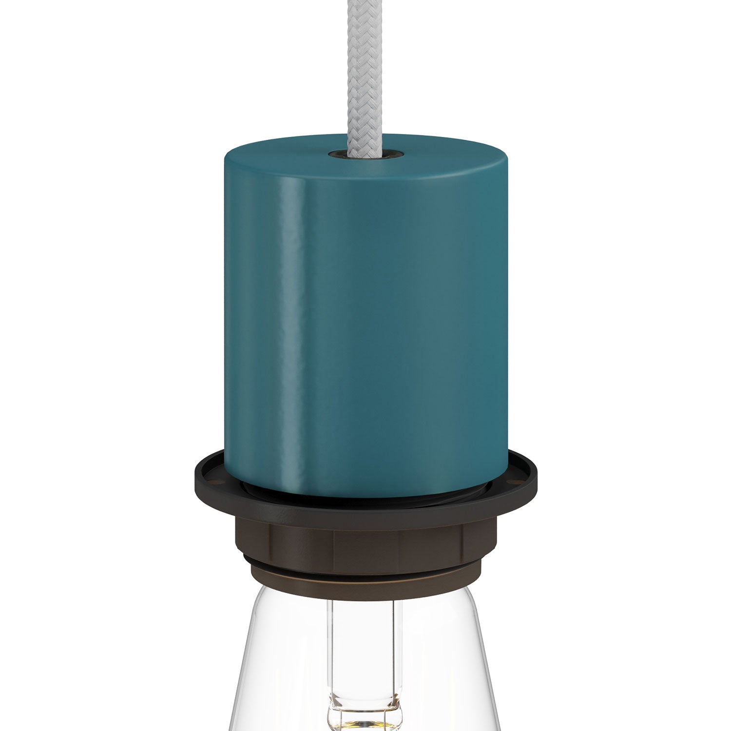 Kit portalampada E27 semifilettato in metallo con serracavo nascosto - Petrolio