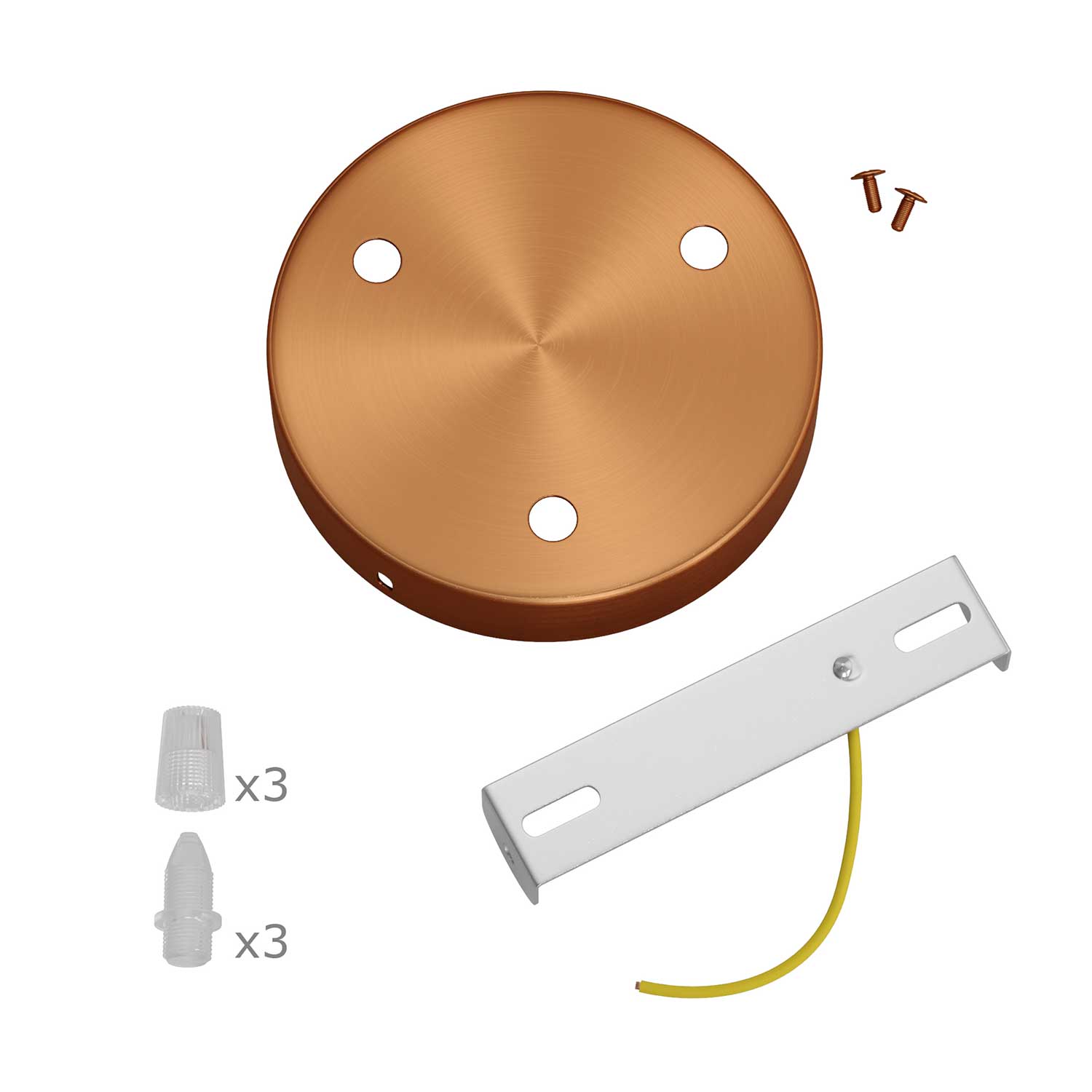 Kit rosone cilindrico in metallo a 3 fori - Rame satinato Conico