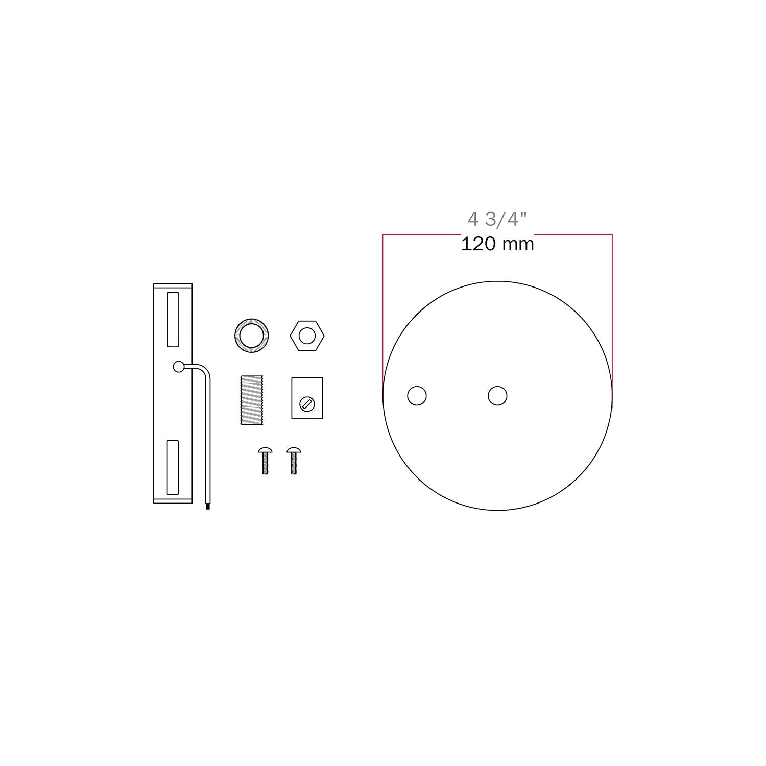 Kit rosone cilindrico in metallo Ø 120 mm a 2 fori centrali e decentrati - Cromo