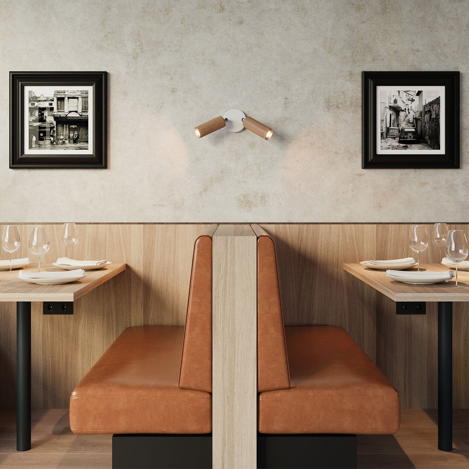 Lampada a 2 faretti con paralume Tub-E14 e rosone tondo - Neutro