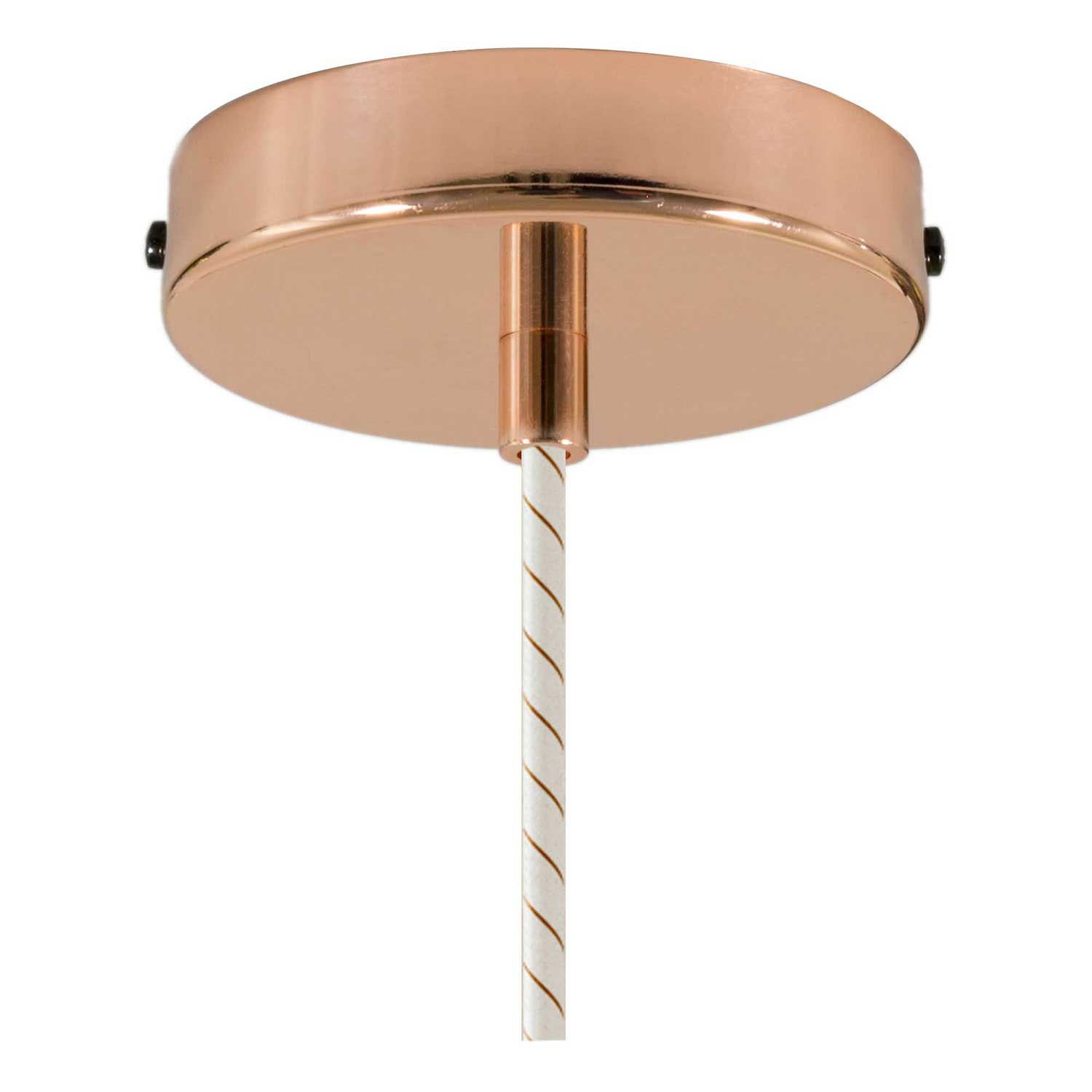 Lampada a sospensione completa di cavo tessile, paralume in ceramica Industriale e finiture in metallo - Bianco lucido