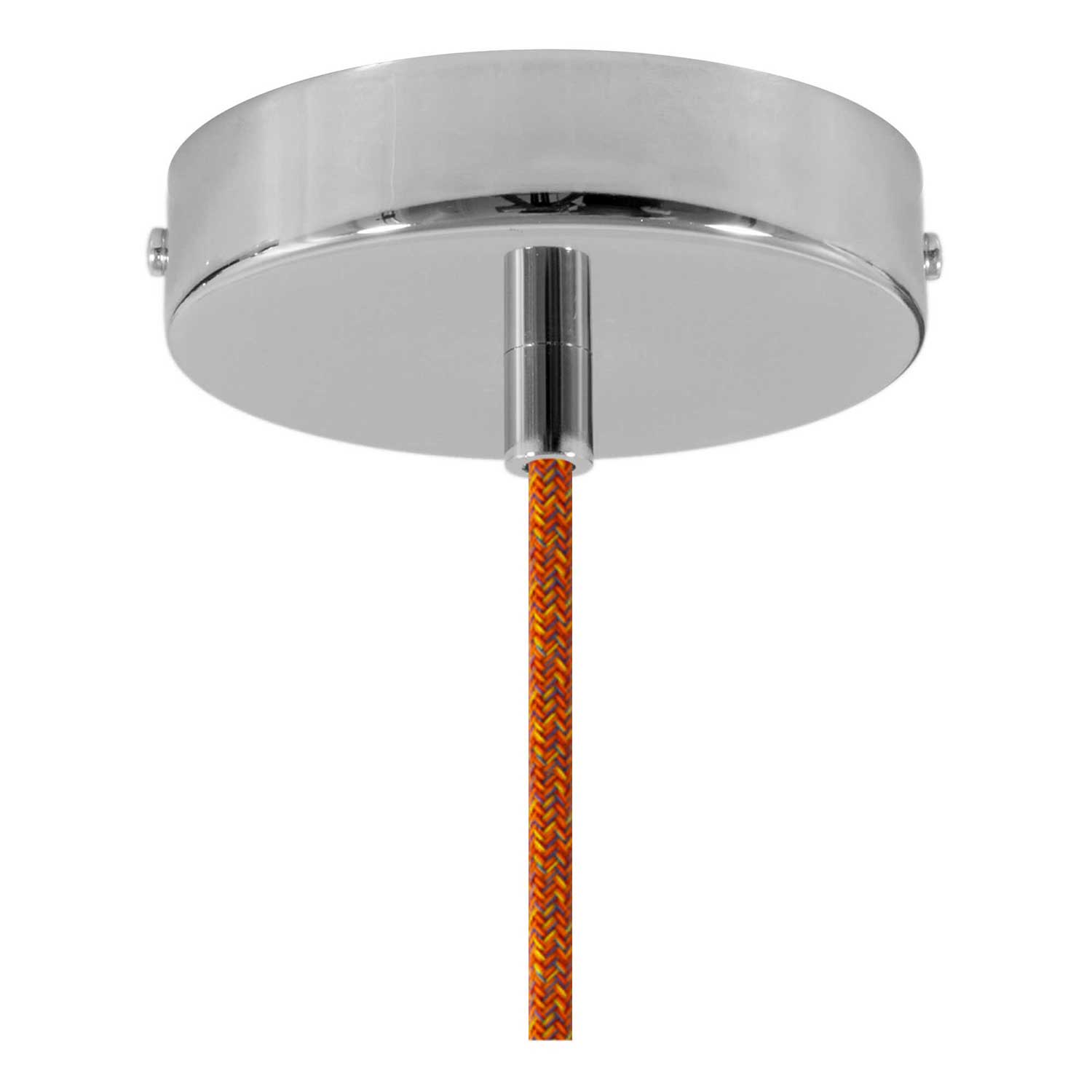 Lampada a sospensione completa di cavo tessile, paralume Vaso in ceramica e finiture in metallo - Corallo striato