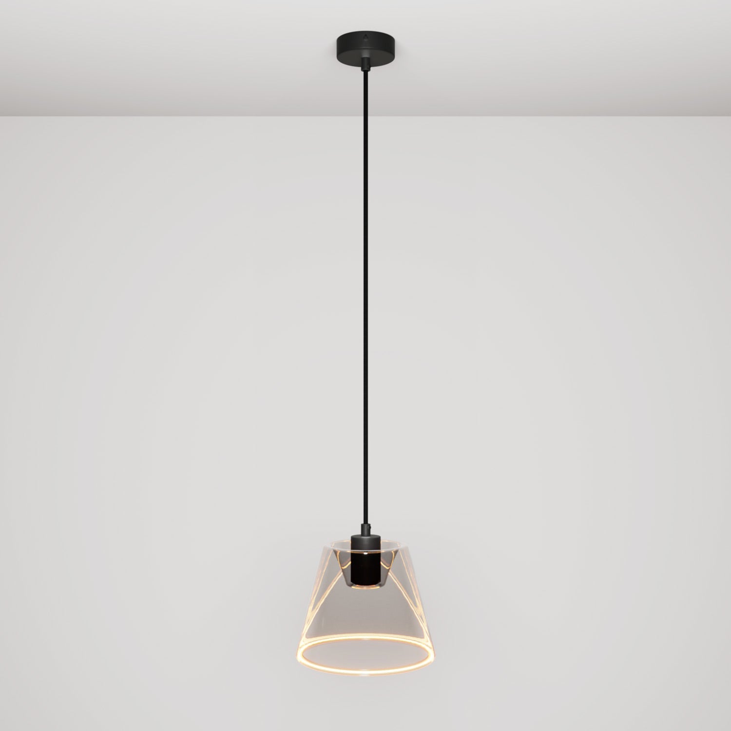 Lampada a sospensione con lampadina Ghost a cono smoky - Nero