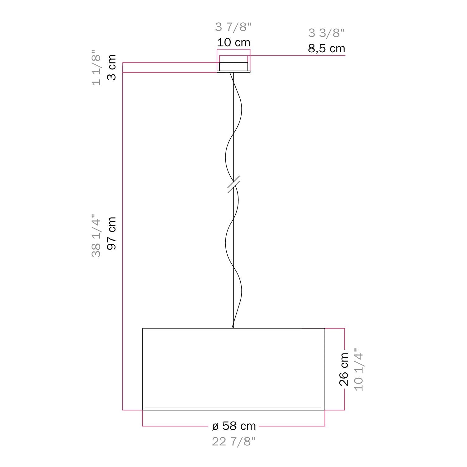 Lampada a sospensione con paralume in tessuto Cilindro Large - Made in Italy - Lana Sabbia Si