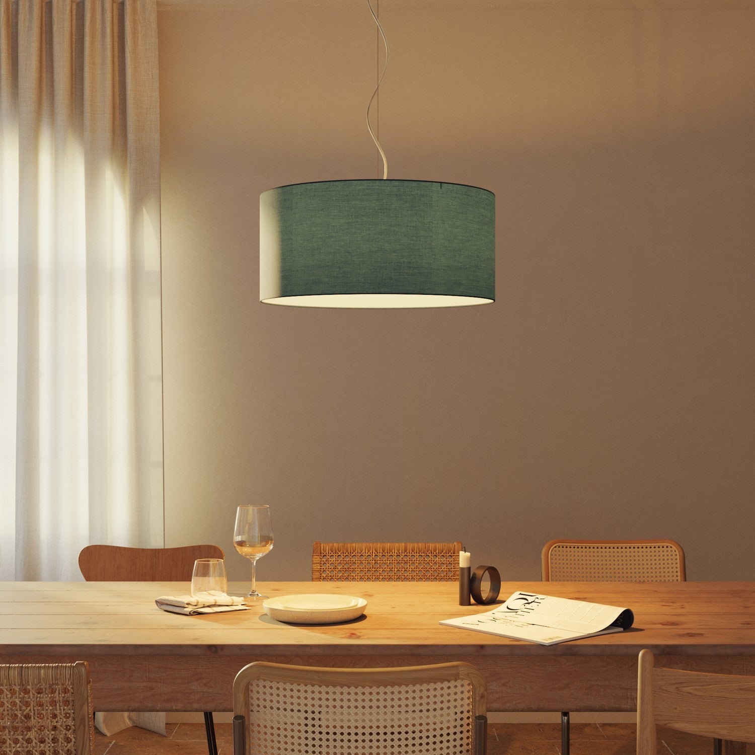 Lampada a sospensione con paralume in tessuto Cilindro Large - Made in Italy - Teletta Azzurro Severo No