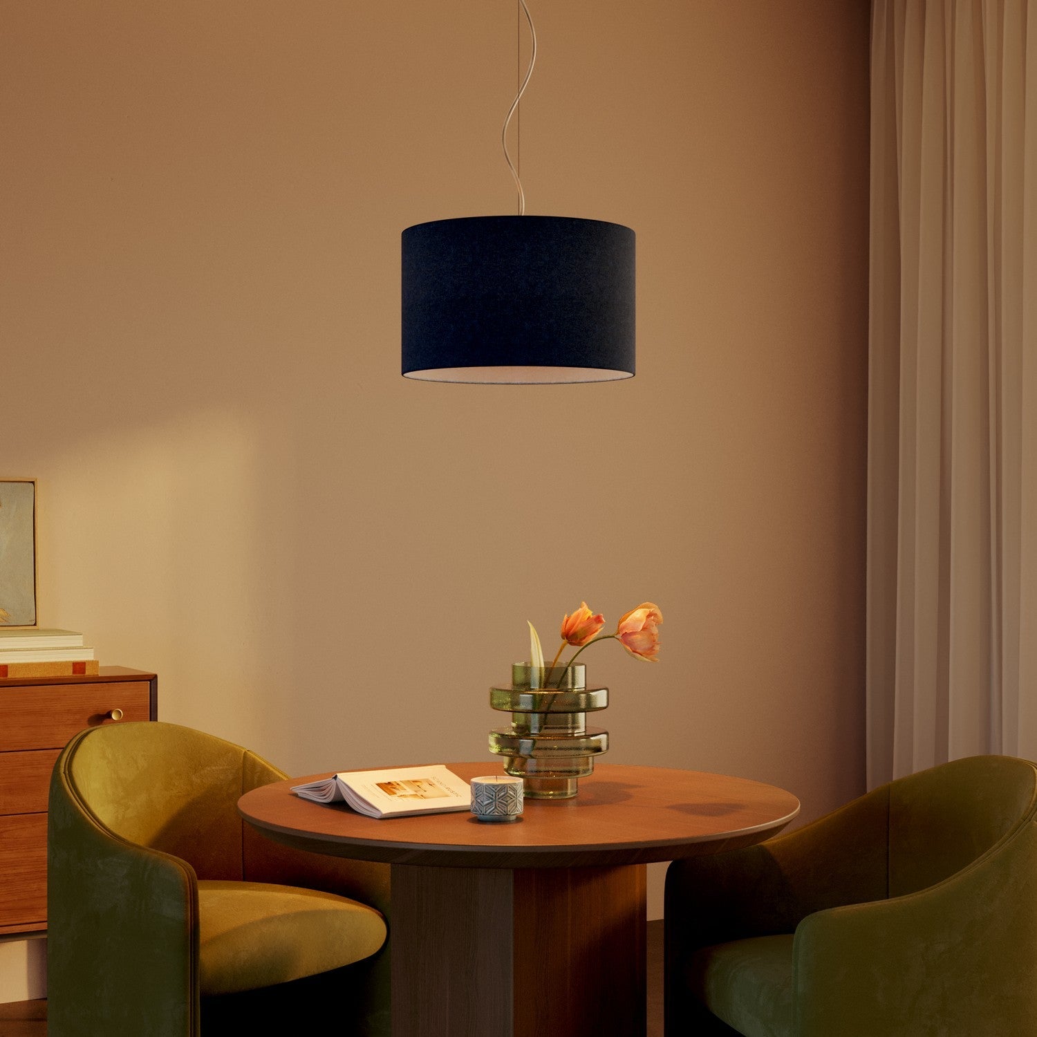 Lampada a sospensione con paralume in tessuto Cilindro Small - Made in Italy - Lana Blu No