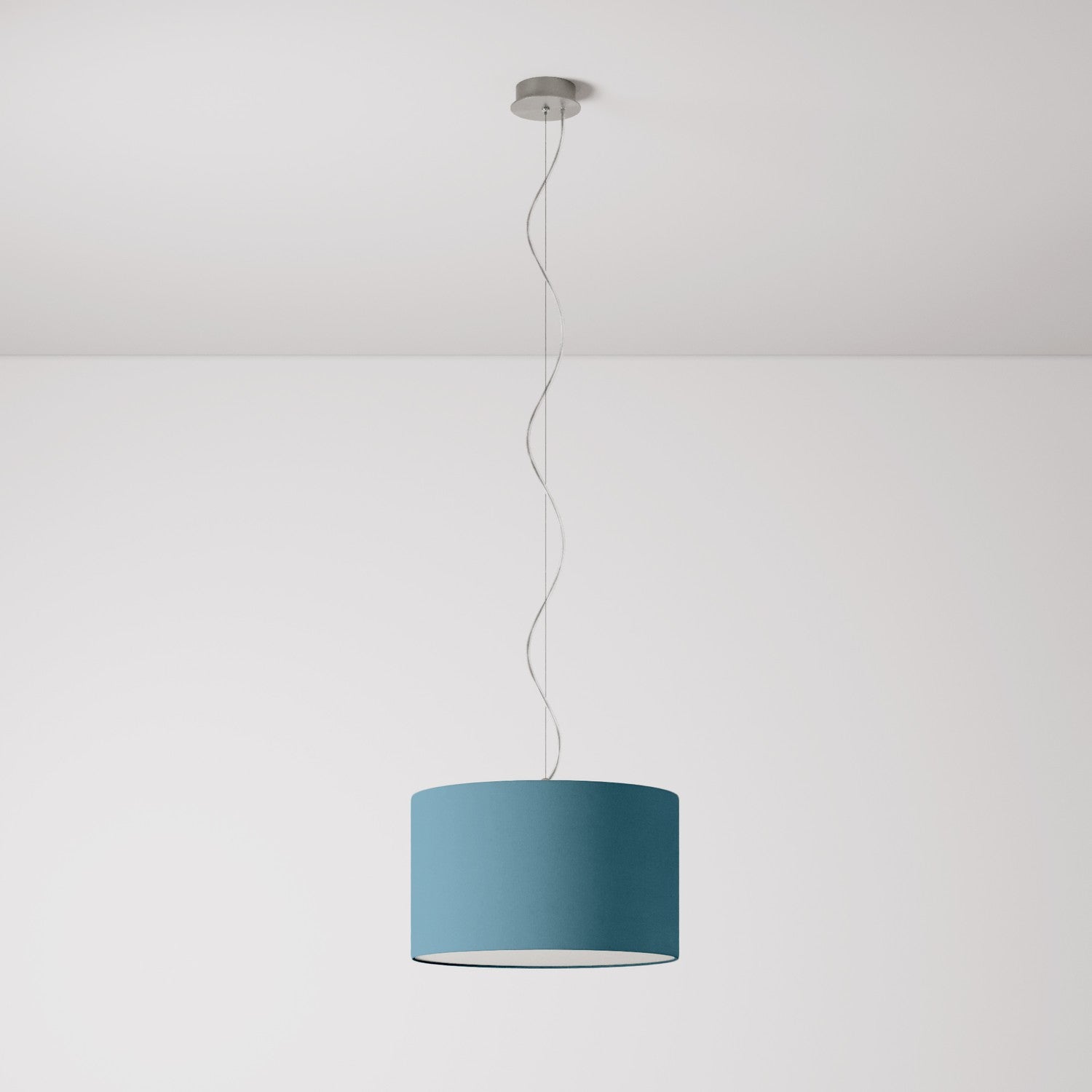 Lampada a sospensione con paralume in tessuto Cilindro Small Teletta azzurro severo - Made in Italy Si