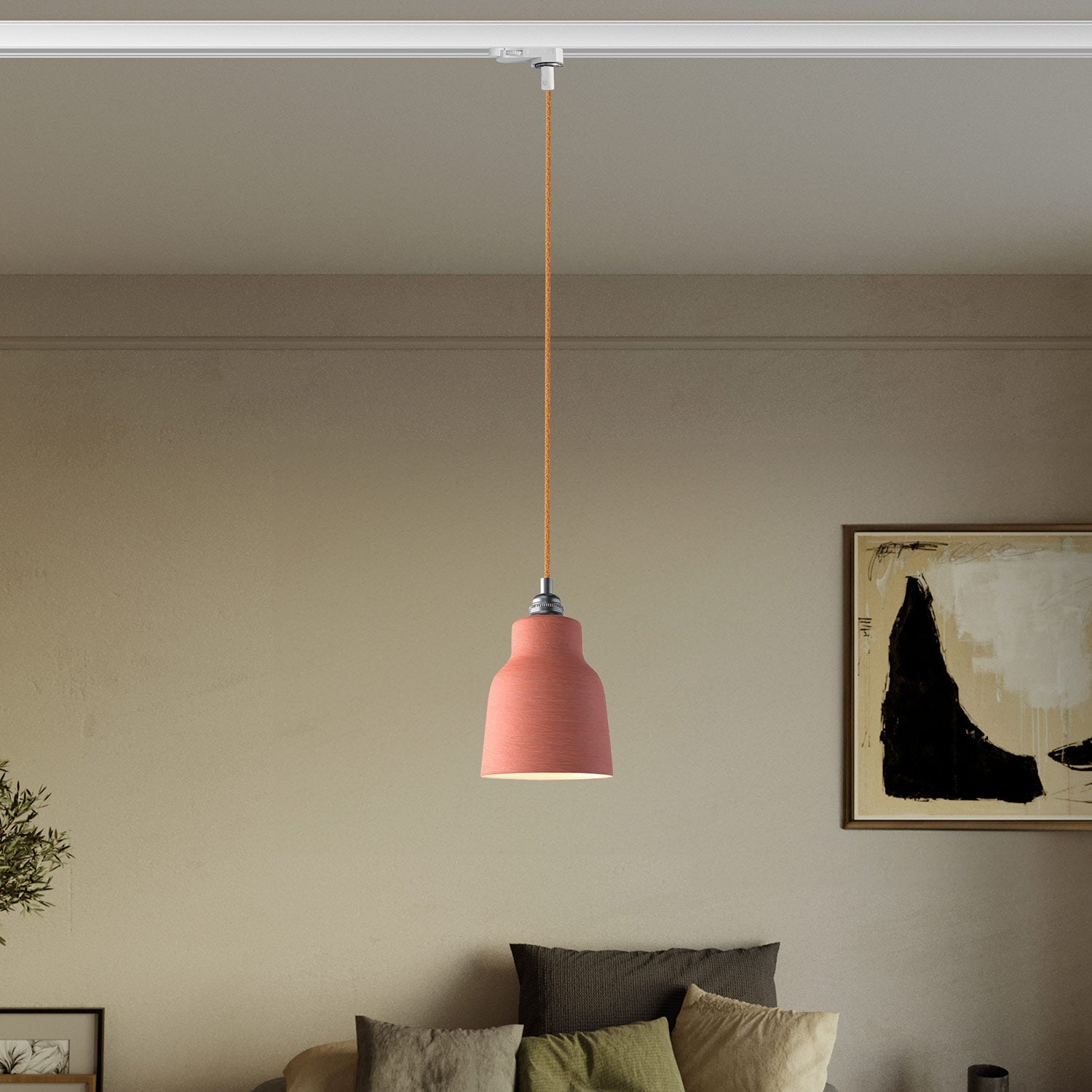 Lampada a sospensione con paralume Vaso e adattatore per binari - Corallo striato