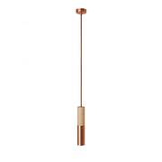 Lampada a sospensione Made in Italy completa di cavo tessile e doppio paralume Tub-E14 in legno e metallo - Rame satinato