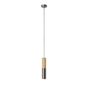 Lampada a sospensione Made in Italy completa di cavo tessile e doppio paralume Tub-E14 in legno e metallo - Titanio satinato