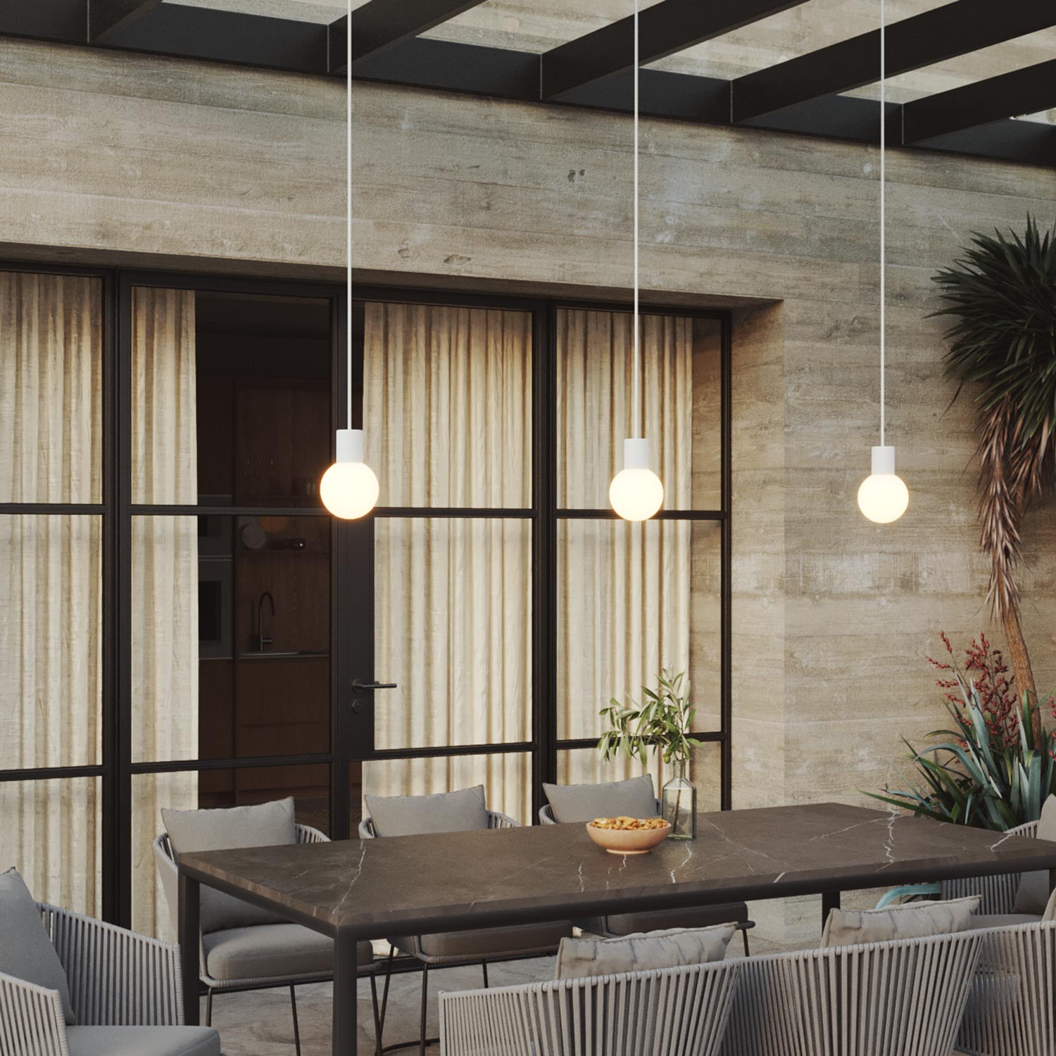 Lampada da esterno Modulair IP65 a 3 cadute con paralumi infrangibili Unbreak-a-Ball - Bianco