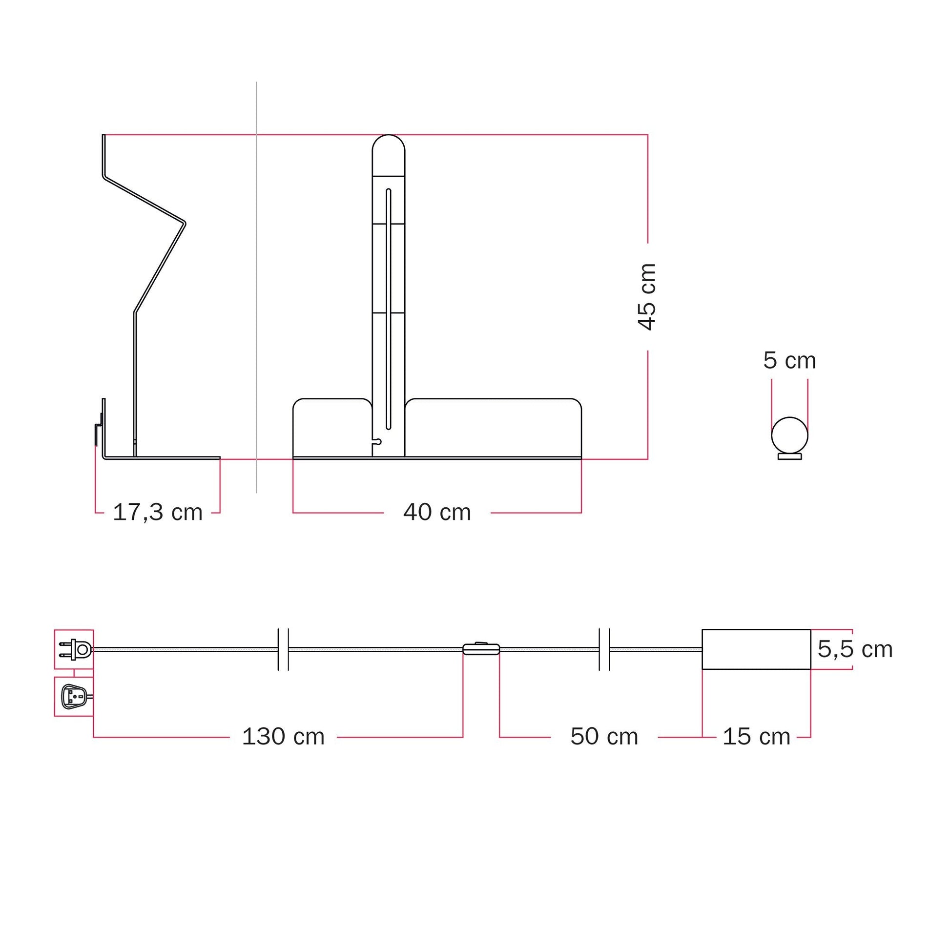 Lampada da parete con mensola e faretto magnetico orientabile - Murio Tubo - Bianco