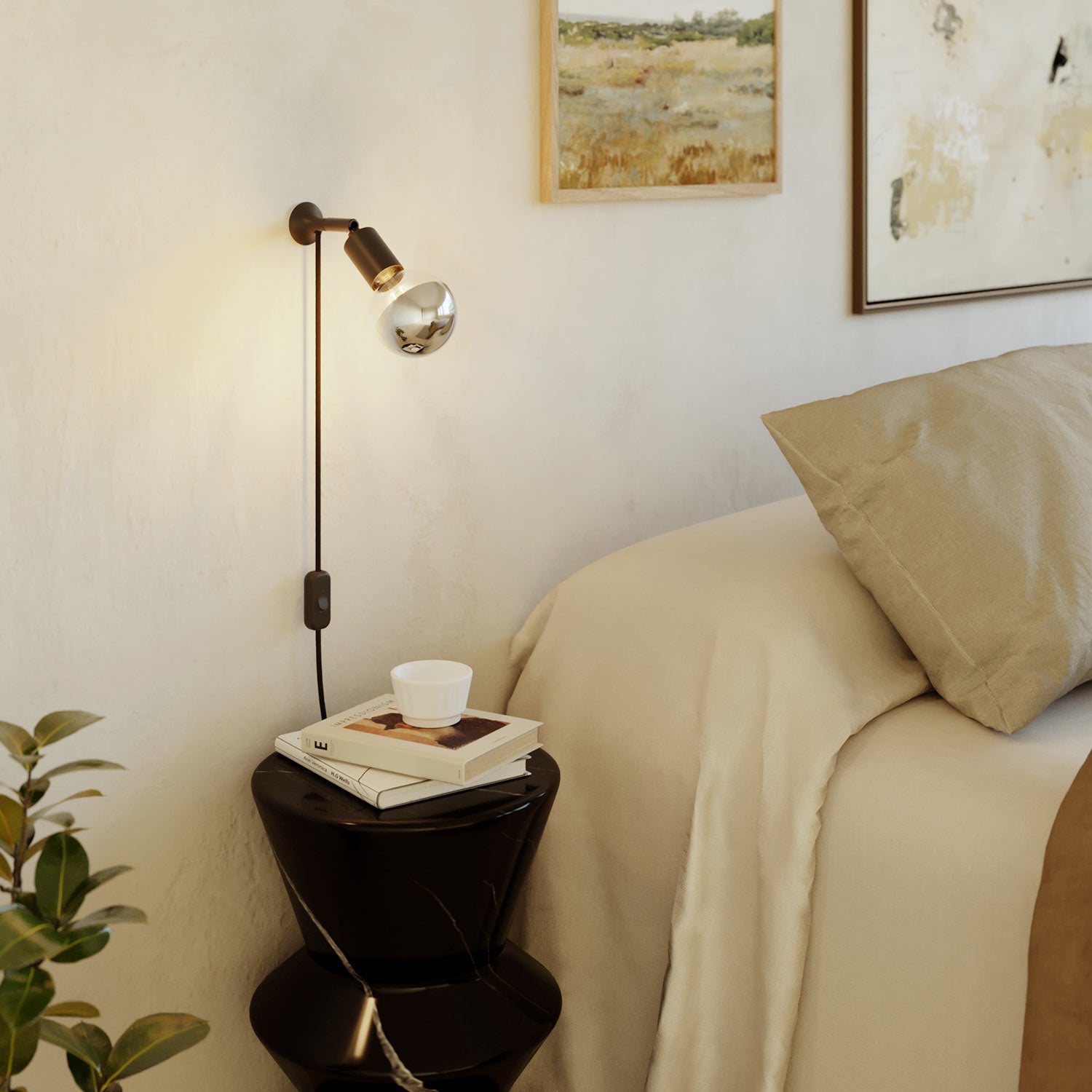Lampada da parete MAG-Y con snodo e lampadina mezza sfera - Nero