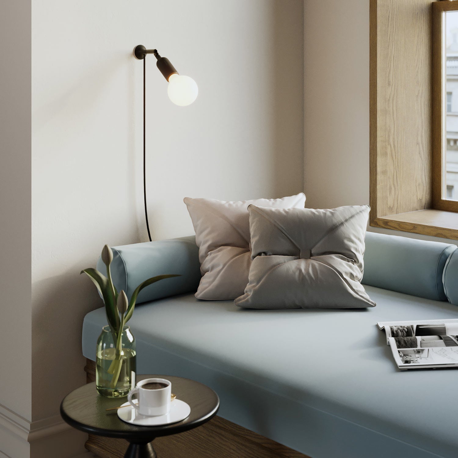 Lampada da parete MAG-Y con snodo e portalampada in silicone con interruttore - Nero