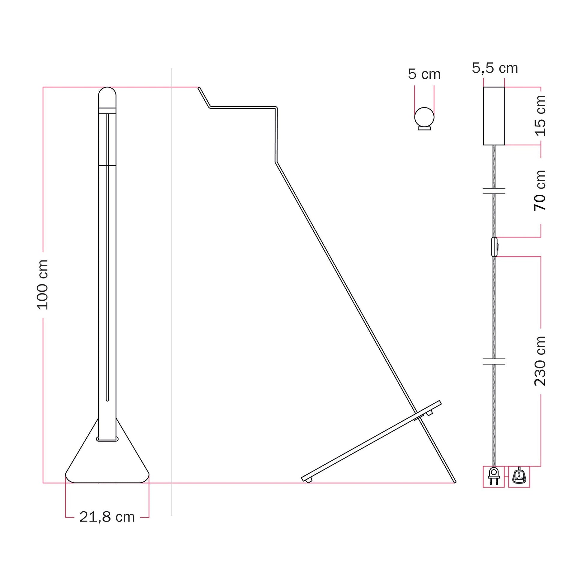 Lampada da terra inclinabile con faretto magnetico orientabile - Mario Tubo - Bianco