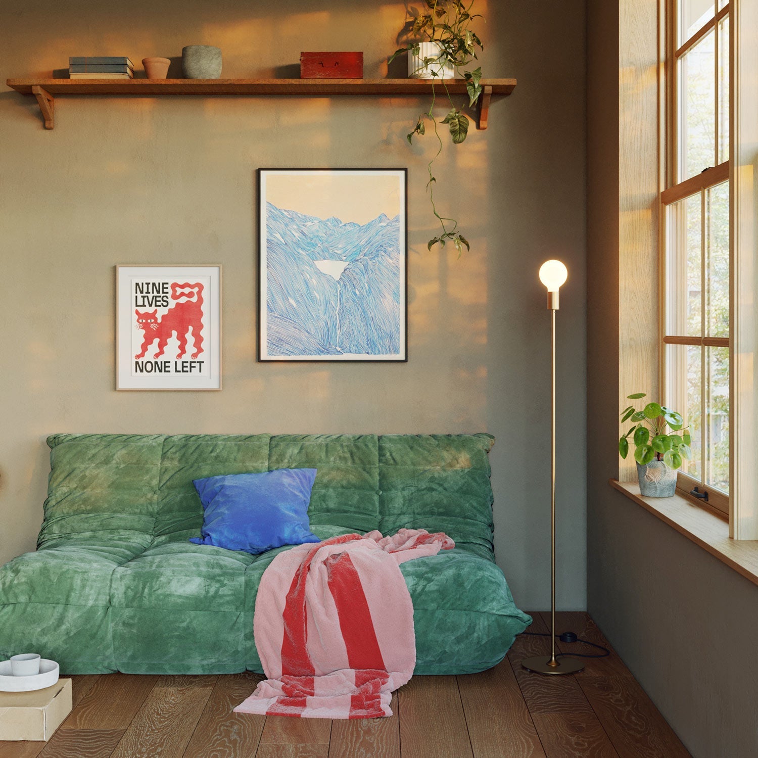 Lampada da terra MAG-Y con base metallica tonda e spina UK - Bronzo satinato